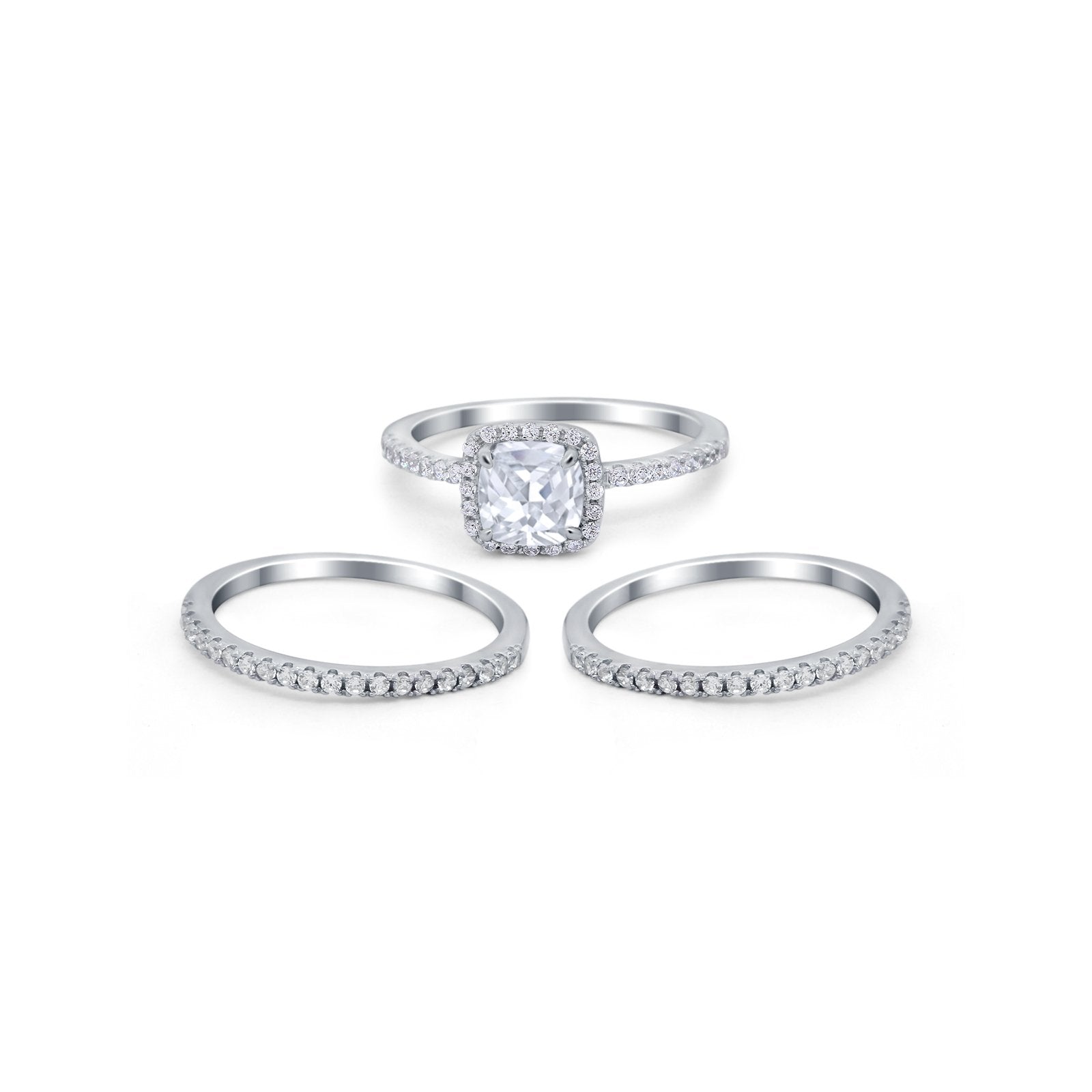3-Piece Wedding Ring Set Round Simulated Cubic Zirconia 925 Sterling Silver for Women - Elegant Bridal Jewelry Gift for Engagement, Anniversary & Special Occasions
