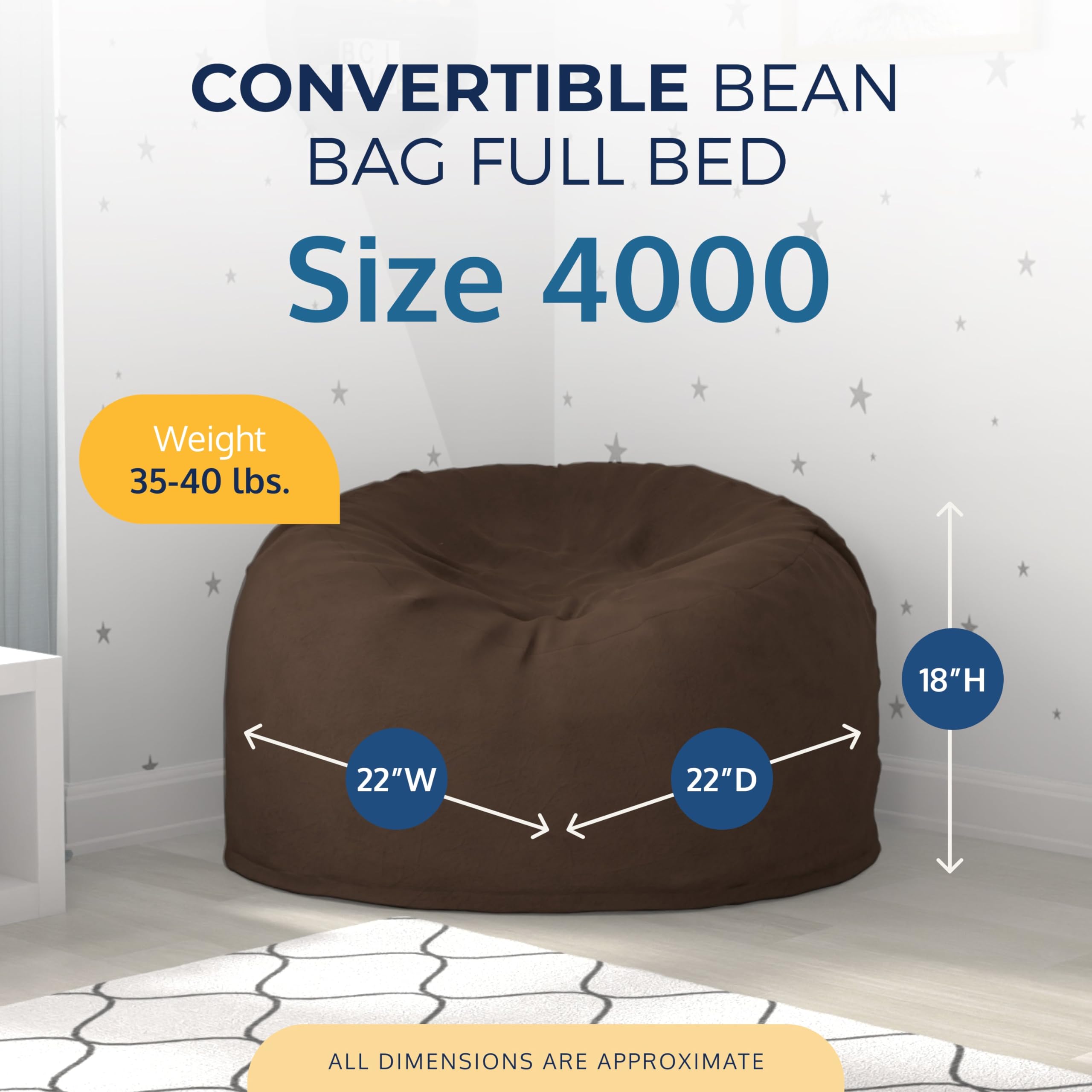 Ultimate Sack 4ft Large Bean Bag Chair with Footstool - Oversized Comfortable Bean Bag Couch for Adults, Lounge Sofa & Loveseat Furniture in Brown Fur | Perfect for Living Room, Bedroom, Game Room & Dorm Relaxation