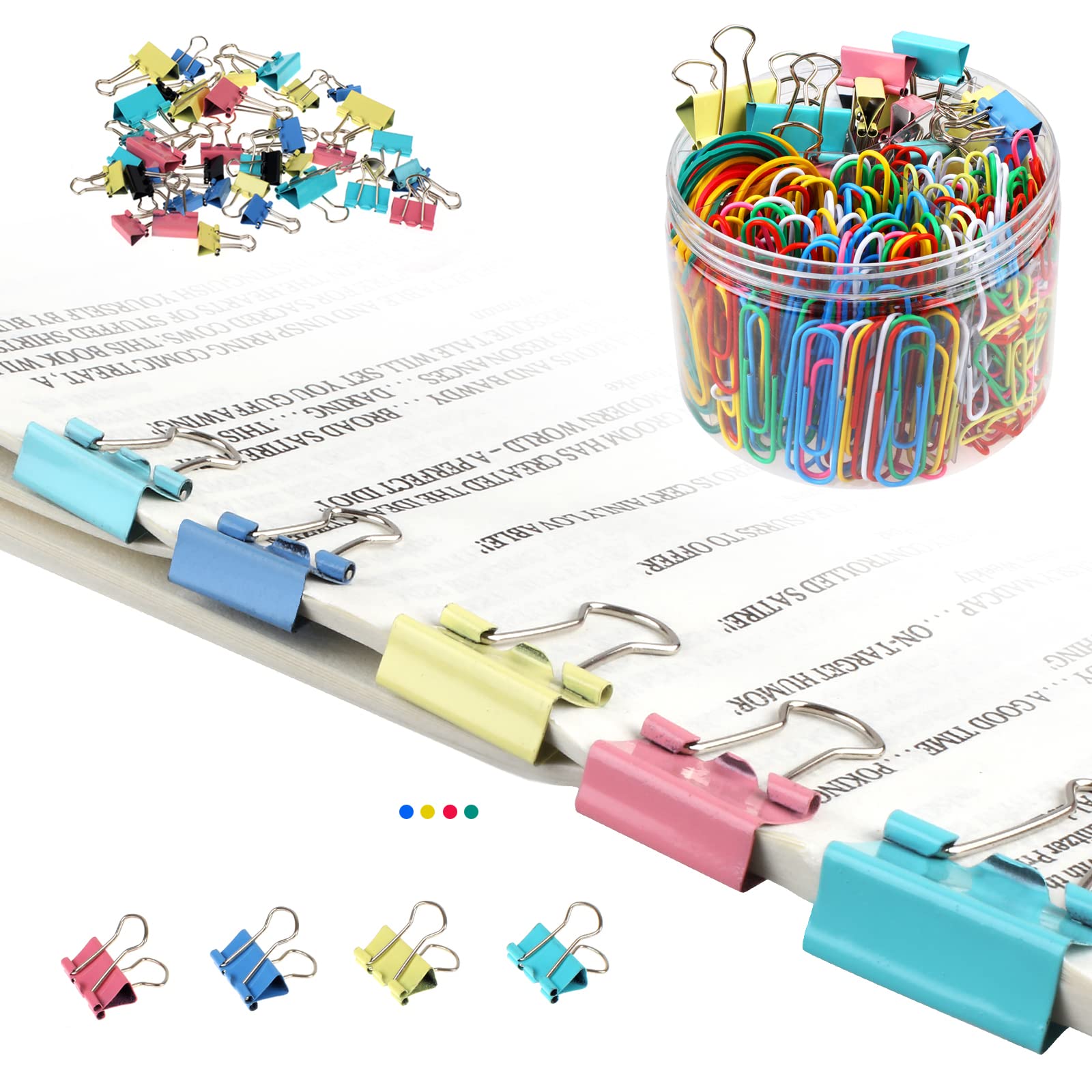 300 Pcs Paper Clips, Binder Clips & Rubber Bands Set - Assorted Sizes Office Supplies for Organizing Documents, School Projects, Teacher Desk Essentials & Home Office Organization