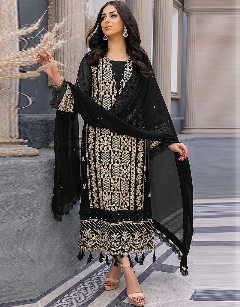 Black Faux Georgette Straight Leg Pants for Women - Elegant Office Wear & Casual Outfits