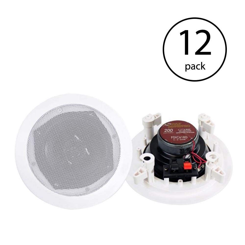 Pyle PRO PDIC61RD 6.5 Inch 200W 2-Way In-Ceiling/Wall Mount Speaker System (12 Pack) - Perfect for Home Theater, Background Music & Commercial Audio Installations
