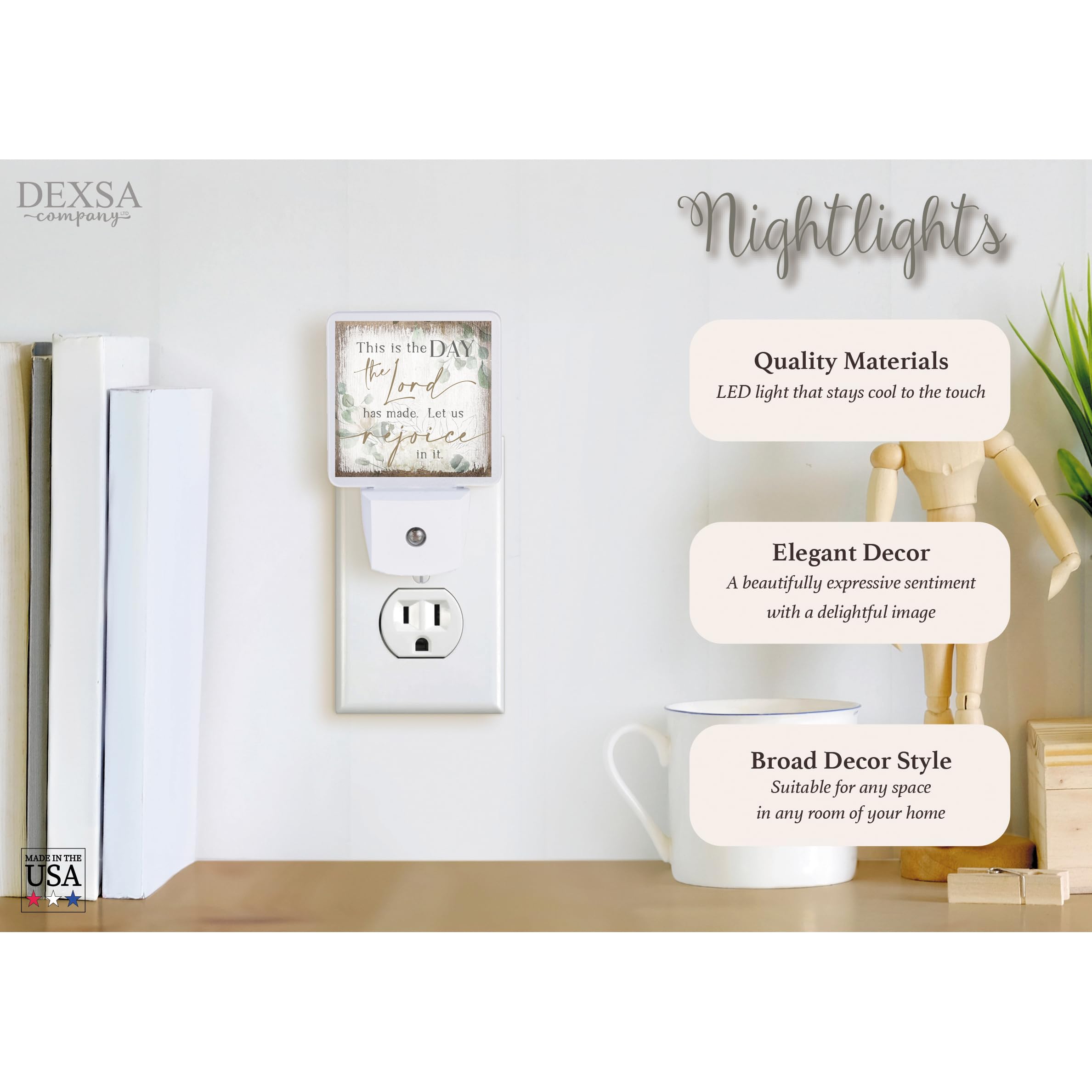 Dexsa Auto ON/Off Plug-in LED Night Light - Energy Saving Automatic Nightlight for Bedroom, Hallway, Nursery | Safe Motion Sensor Lighting for Kids & Adults | Perfect for Nighttime Safety & Convenience