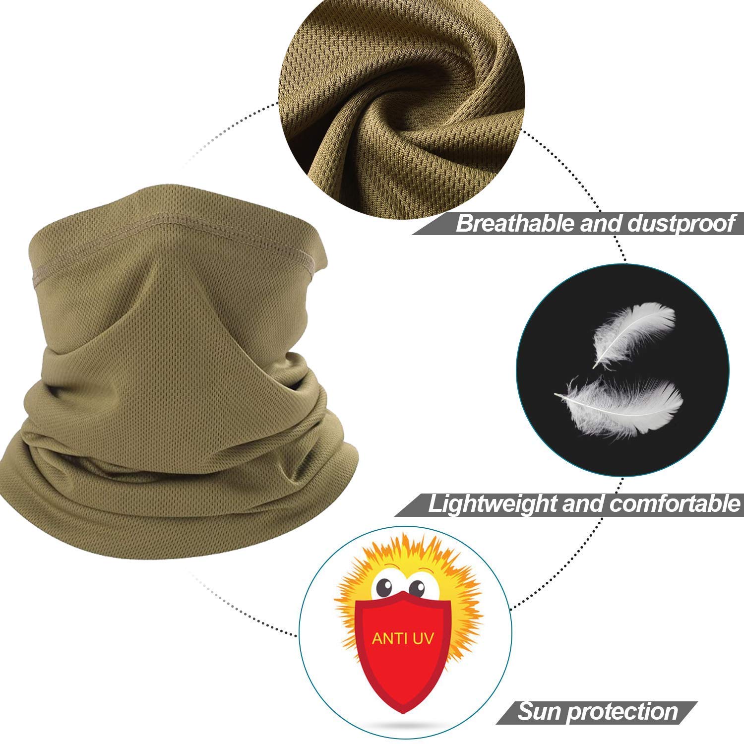 Coyote Brown Neck Gaiter - Cooling Summer Face Mask & Bandana for Men & Women - Half Face Covering for Outdoor Activities, Hiking, Cycling, and Sun Protection