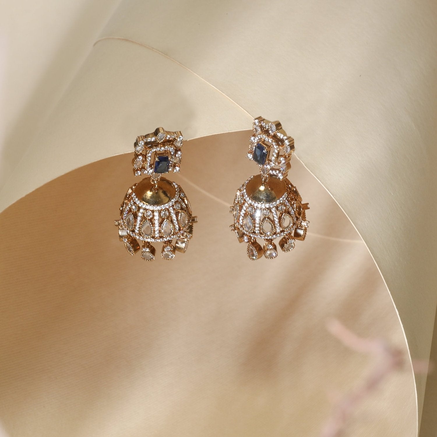 Ariana CZ Blue Jhumka Earrings for Women | Bohemian Indian Style Drop Earrings | Perfect for Weddings, Parties & Festive Occasions