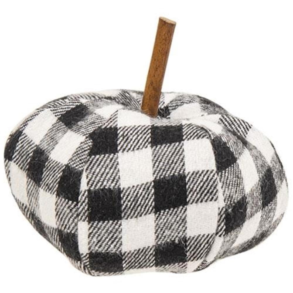 Black and White Buffalo Check Stuffed Felt Pumpkin - Fall Thanksgiving Home Decor, Autumn Table Centerpiece, Seasonal Harvest Decoration for Mantel, Porch, and Party Display