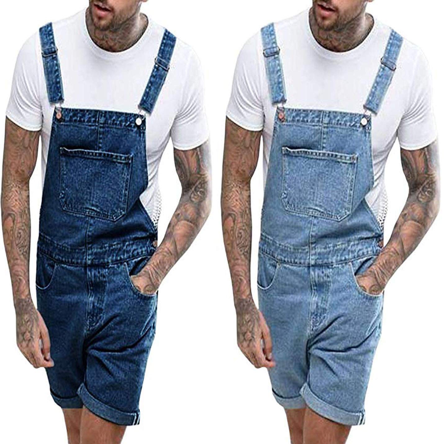 Flygo Men's Bib Denim Overalls - Short Sleeve Jean Romper Jumpsuit Shortalls for Work, Outdoor & Casual Wear