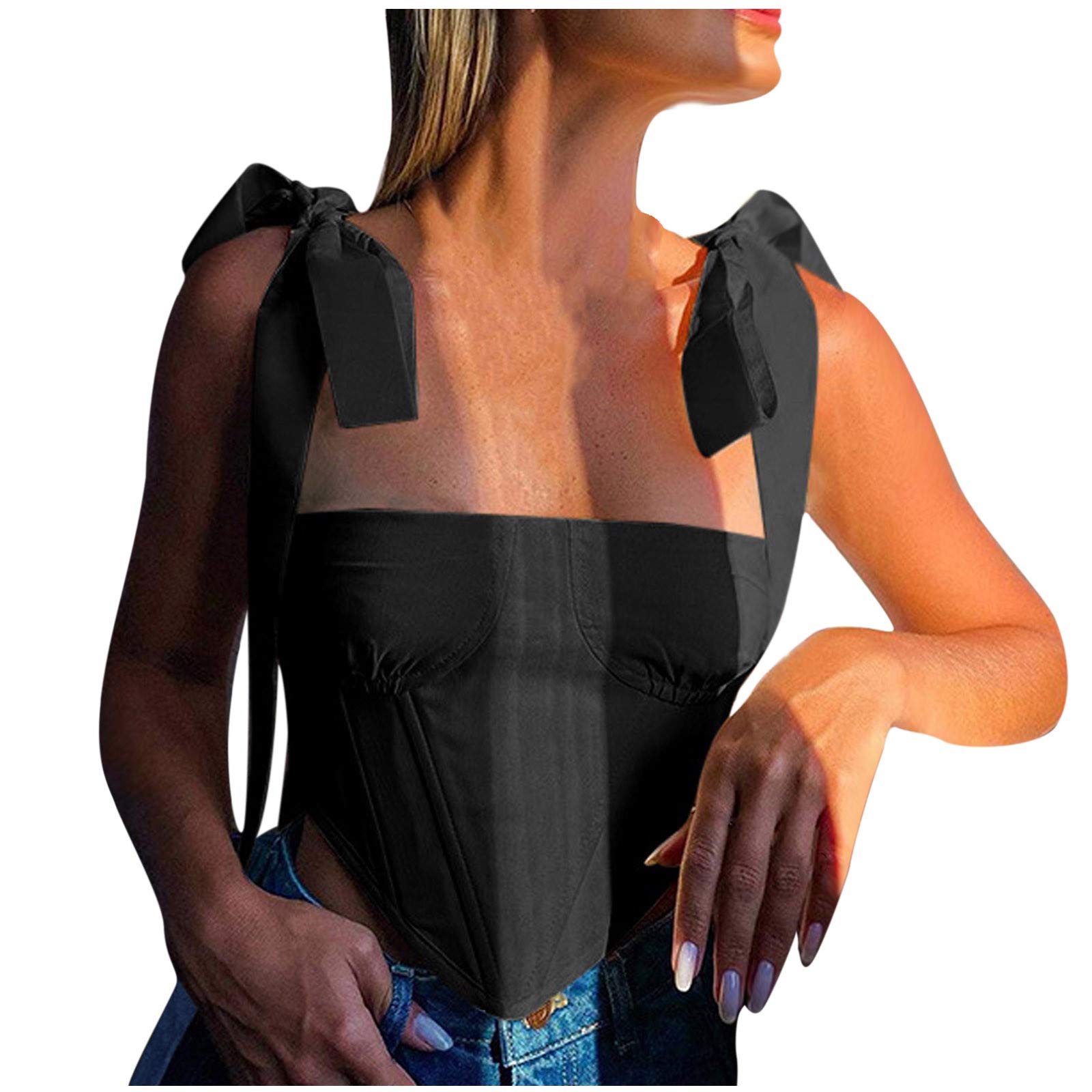 Women's Plus Size Solid Fish Fashion Sleeveless Bandage Camisole Top - Elegant Dressy Blouse for Casual Wear, Office & Night Out