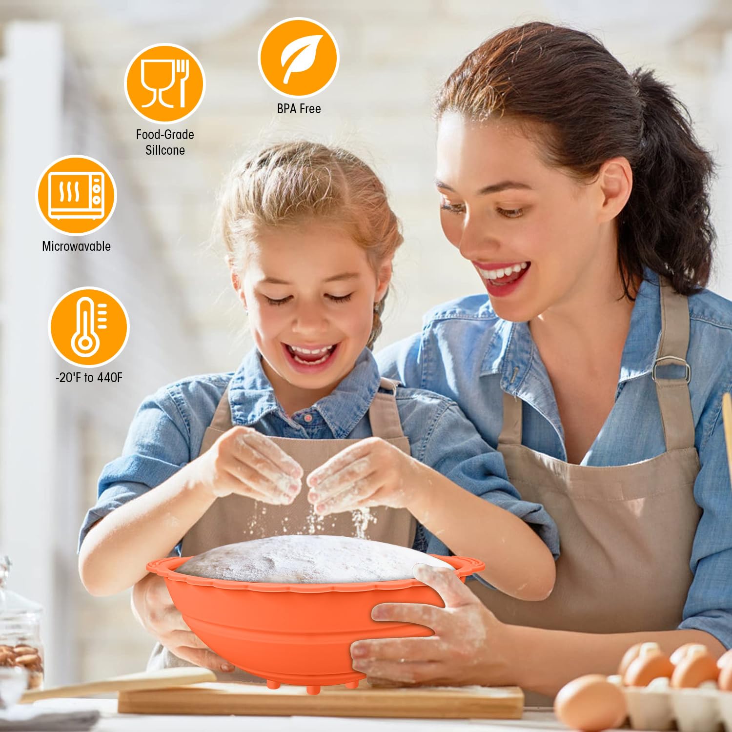 2-Pack Silicone Bread Proofing Basket Set - 9 Inch Round Foldable Banneton for Sourdough Baking | Essential Bread Making Tools (Beige & Orange) | Perfect for Artisan Bread, Homemade Sourdough & Baking Enthusiasts
