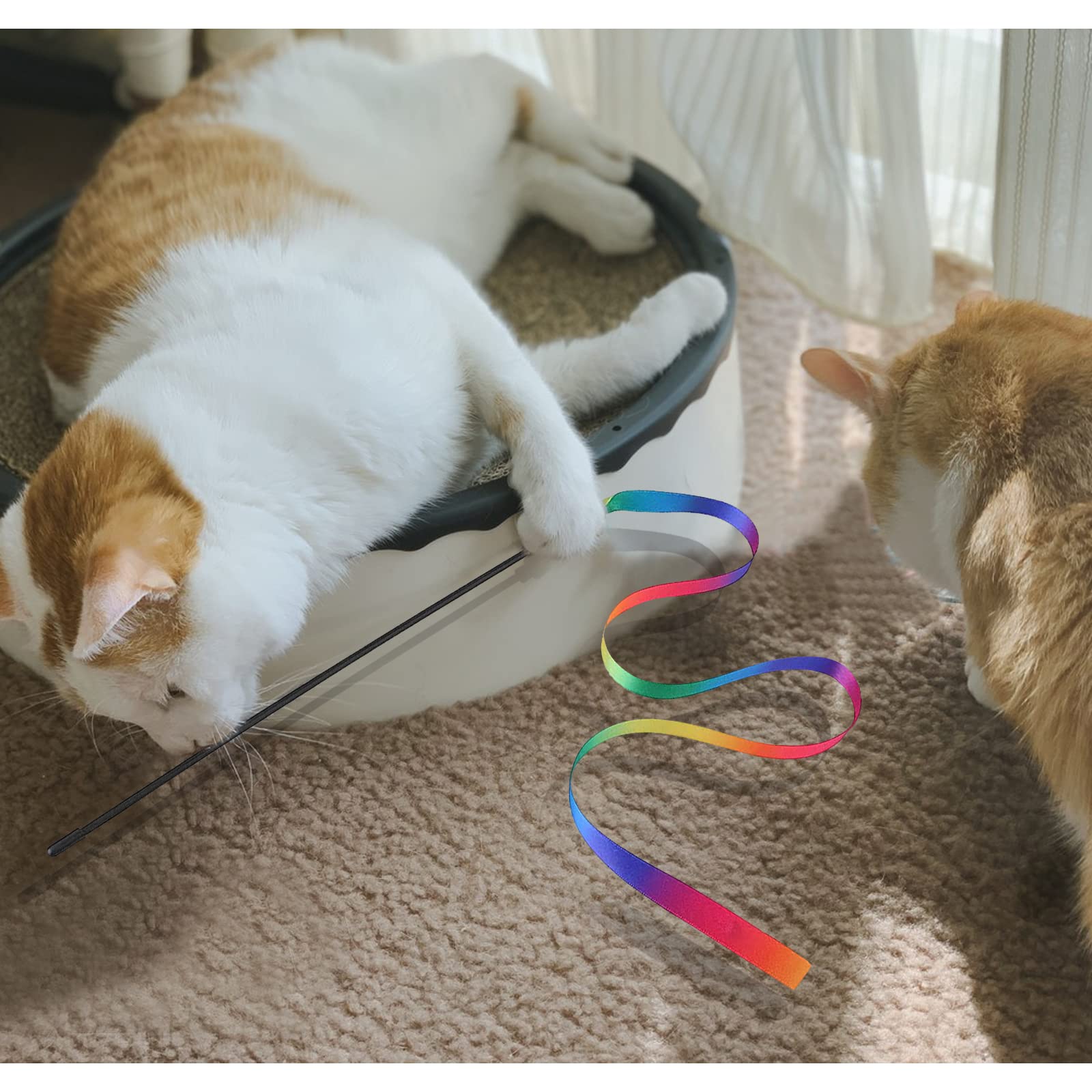 Andiker 2Pcs Cat Wand Teaser Toys - Interactive Rainbow & Leopard Print Fishing Pole Toys for Indoor Cats, Kitten Training Exerciser with Colorful Ribbon - Perfect Cat Gifts for Kitten Lovers (Playtime, Exercise & Bonding)