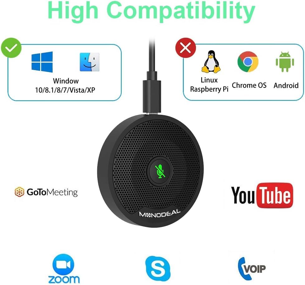 Monodeal USB Conference Microphone with Mute Button - Plug & Play PC Microphone for Laptop, Computer - Ideal for Zoom Meetings, Virtual Classes, Skype Calls, Video Conferencing & Online Teaching