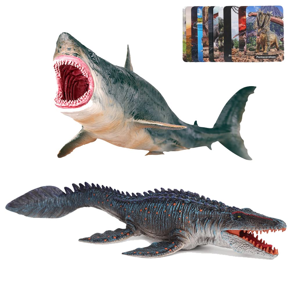EOIVSH Realistic Megalodon & Mosasaurus Dinosaur Toys Set - 2 Pack Ocean Sea Monster Figures for Kids, Dinosaur Lovers - Perfect for Birthday Gifts, Party Favors, Collectors & Educational Play (Great for Dinosaur Themed Parties & STEM Learning)