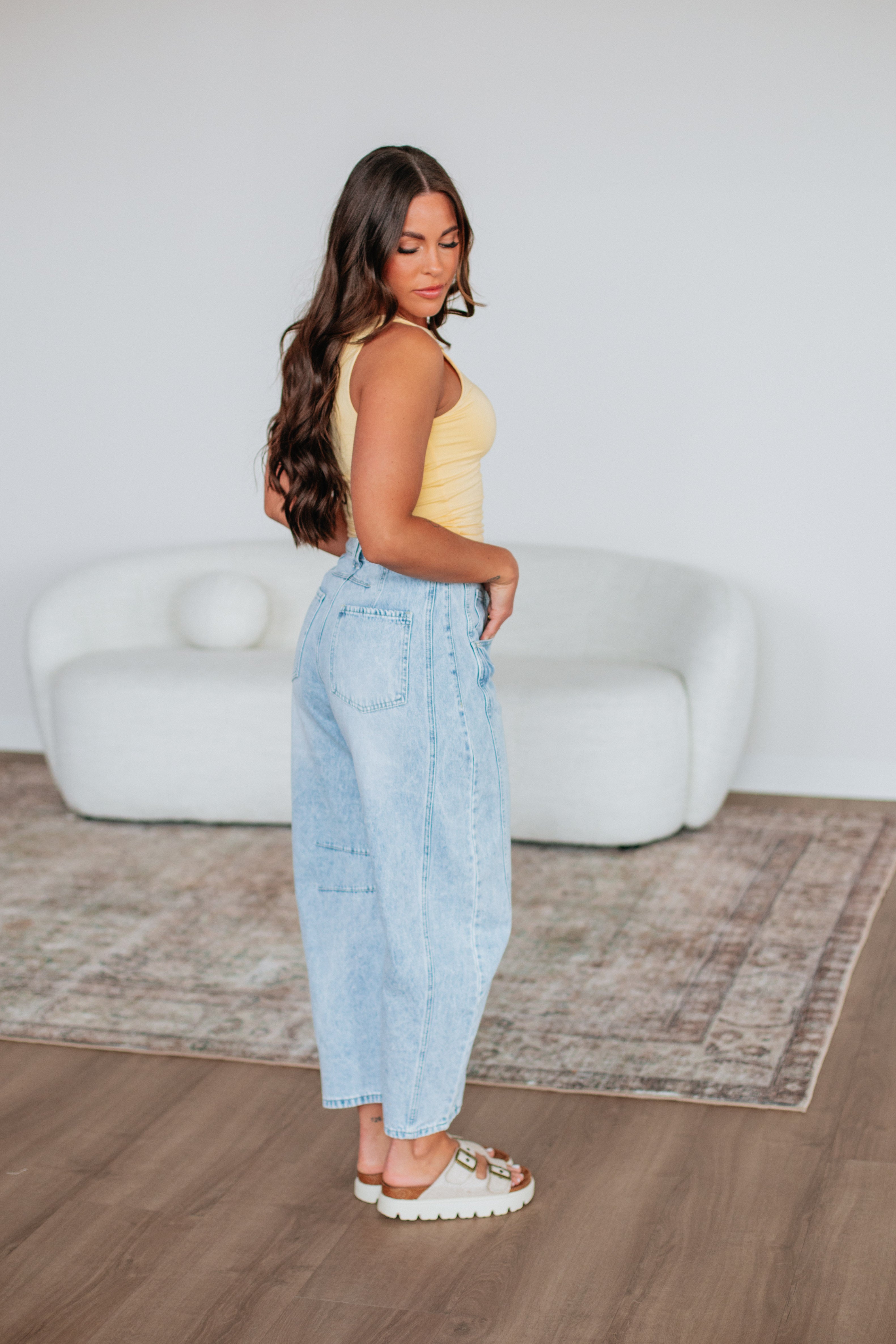 Briony High Waist Denim Barrel Pants for Women - Stretch Comfort Fit Jeans - Casual & Workwear Style - Perfect for Office, Travel & Everyday Wear