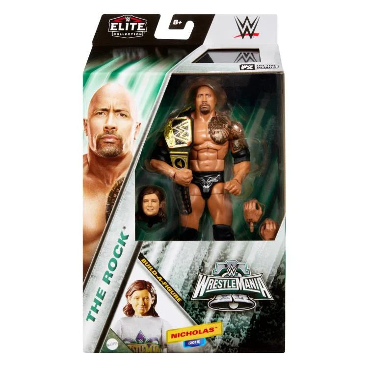 WWE WrestleMania Elite Series The Rock Action Figure (2018 Build-A-Figure Nicholas) - Collectible Wrestling Toy for Fans & Display
