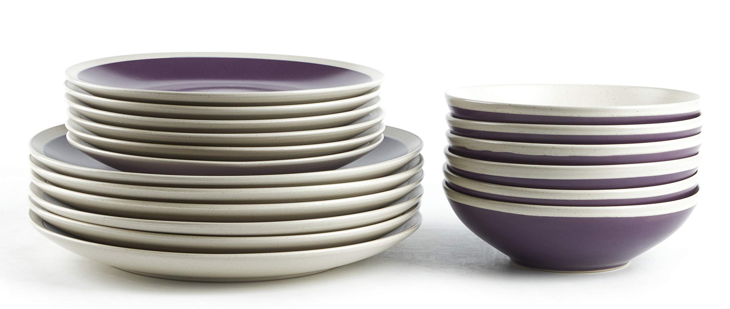 Speckled Stoneware Dinnerware Set 18-Piece - Violet & Ivory for Farmhouse & Rustic Dining | Durable Stoneware Plates, Bowls, Mugs | Perfect for Everyday Use & Entertaining