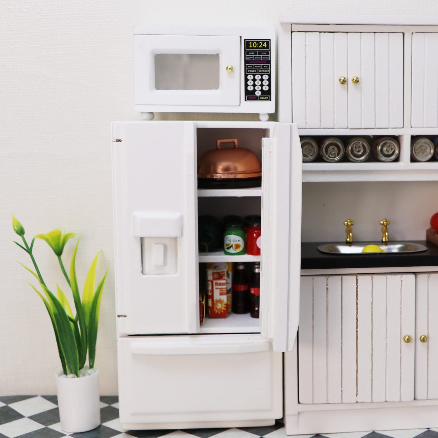 Mini Microwave and Mini Fridge Set for Dollhouse - 1:12 Scale Realistic Toy Appliances - Perfect for Dollhouse Decor, Kids Pretend Play & Collectors Display
