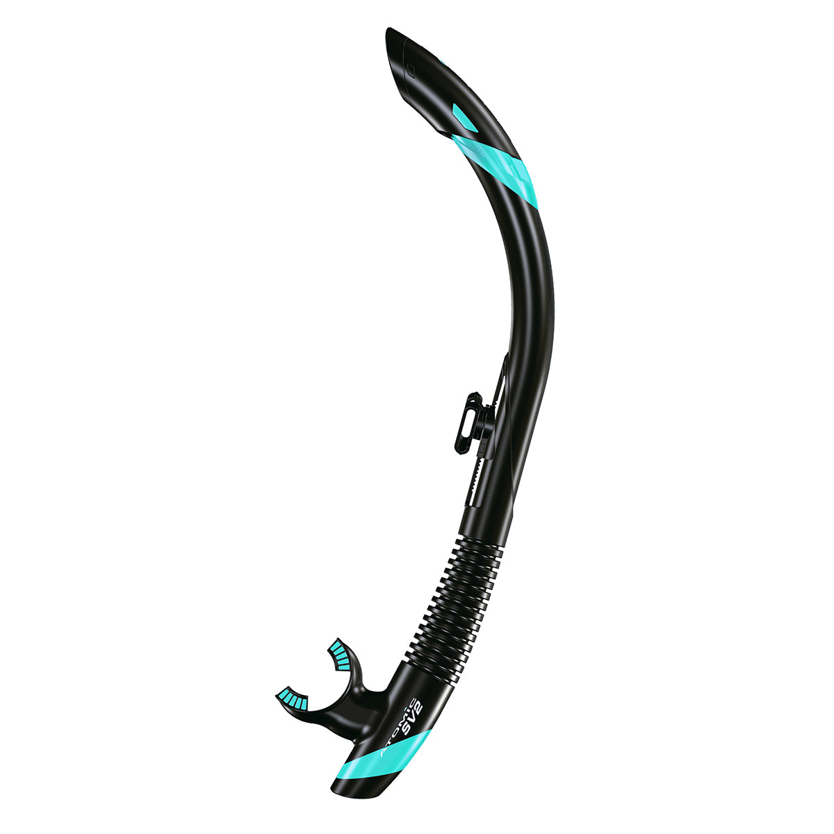 Atomic Aquatics SV2 Flex Snorkel - Black/Aqua - Comfortable & Durable Snorkeling Gear for Scuba Diving, Swimming & Underwater Exploration