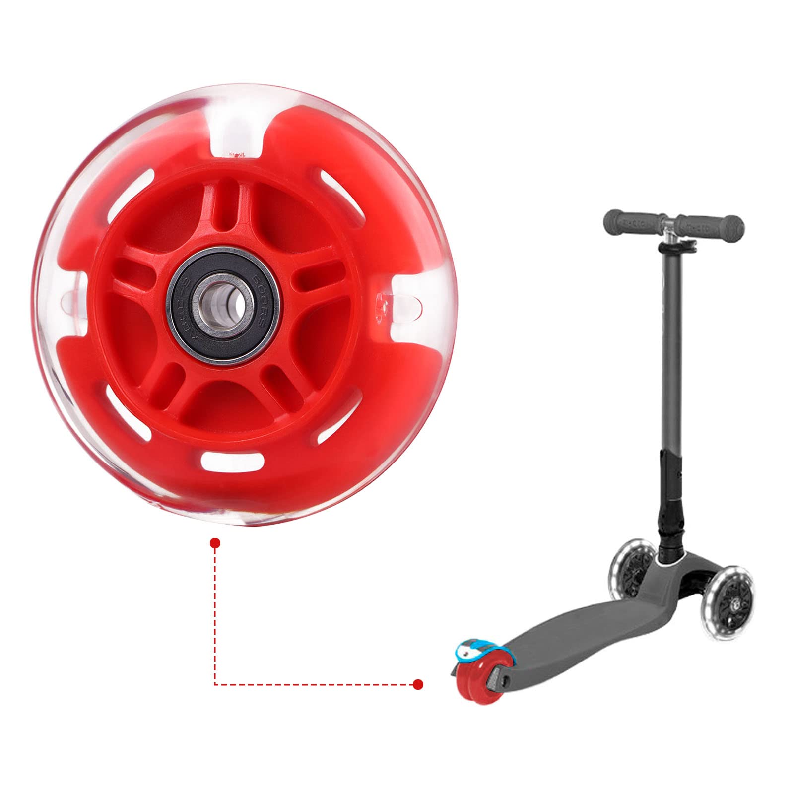 Rear 80mm LED Flashing Wheels for Kids Scooter - 3-Wheel Replacement Set (2-Pack, Red) - Compatible with Micro, Globber & Lascoota Kick Scooters - Perfect for Night Riding Safety & Fun Outdoor Play