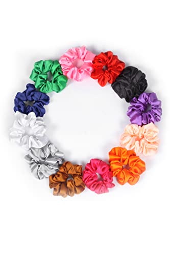 Mogsa Silk Satin Scrunchies for Women - 12 Pack Multi-Color Hair Bands & Bow Scrunchies - Soft Hair Ties for Everyday Use, Work, and Special Occasions