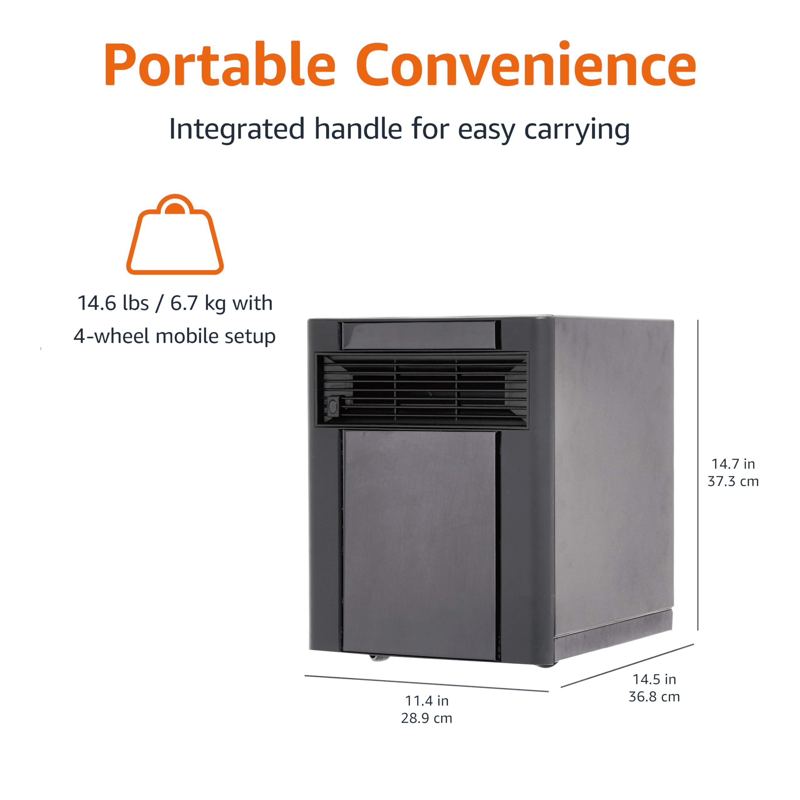 Amazon Basics 1500W Portable Space Heater with Remote Control - Adjustable Thermostat, LED Display & ECO Mode - Compact 11.4x14.5x14.7 Inch Black Heater for Bedroom, Office & Small Spaces