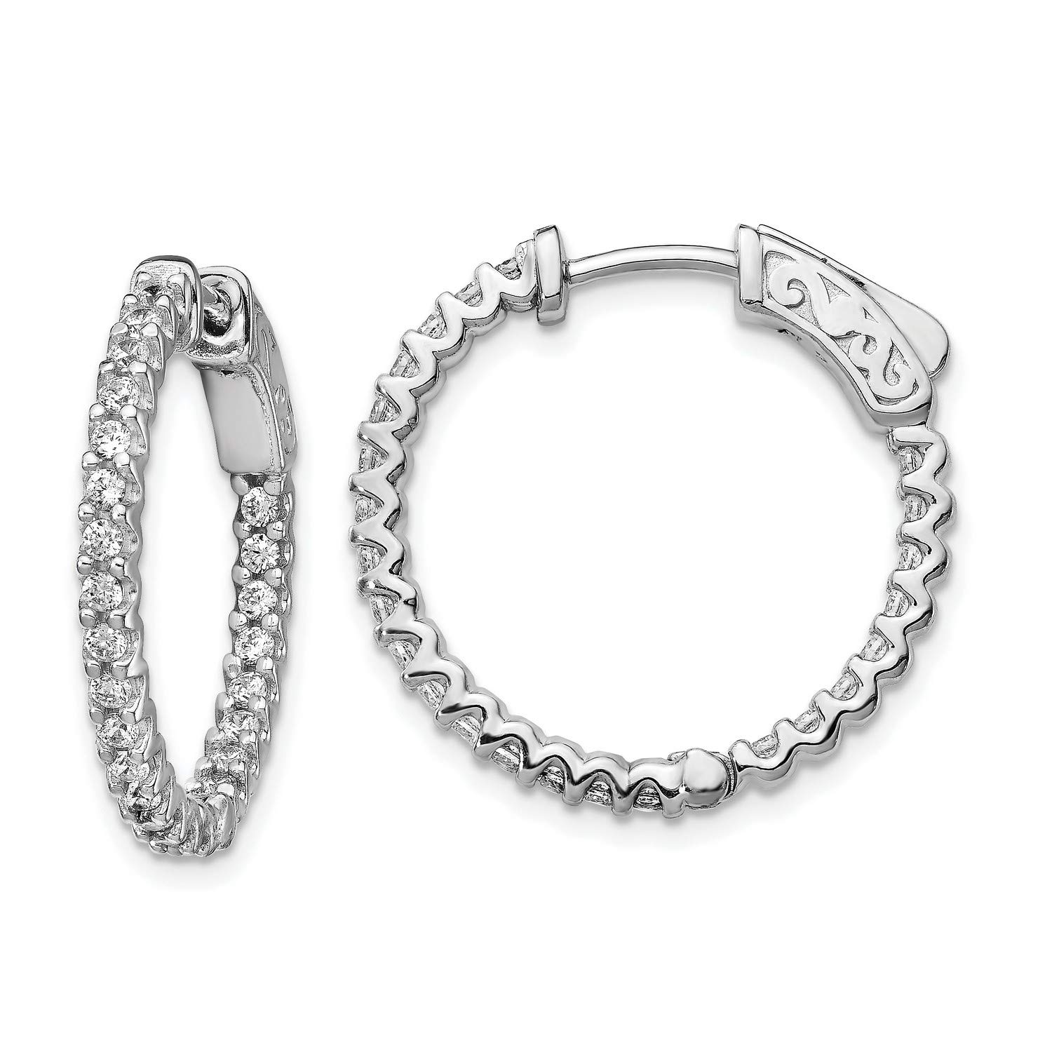 Sterling Silver CZ 48 Stone In and Out Hoop Earrings 24x24mm - Elegant Cubic Zirconia Studded Hoops for Women, Perfect for Parties, Weddings & Everyday Wear