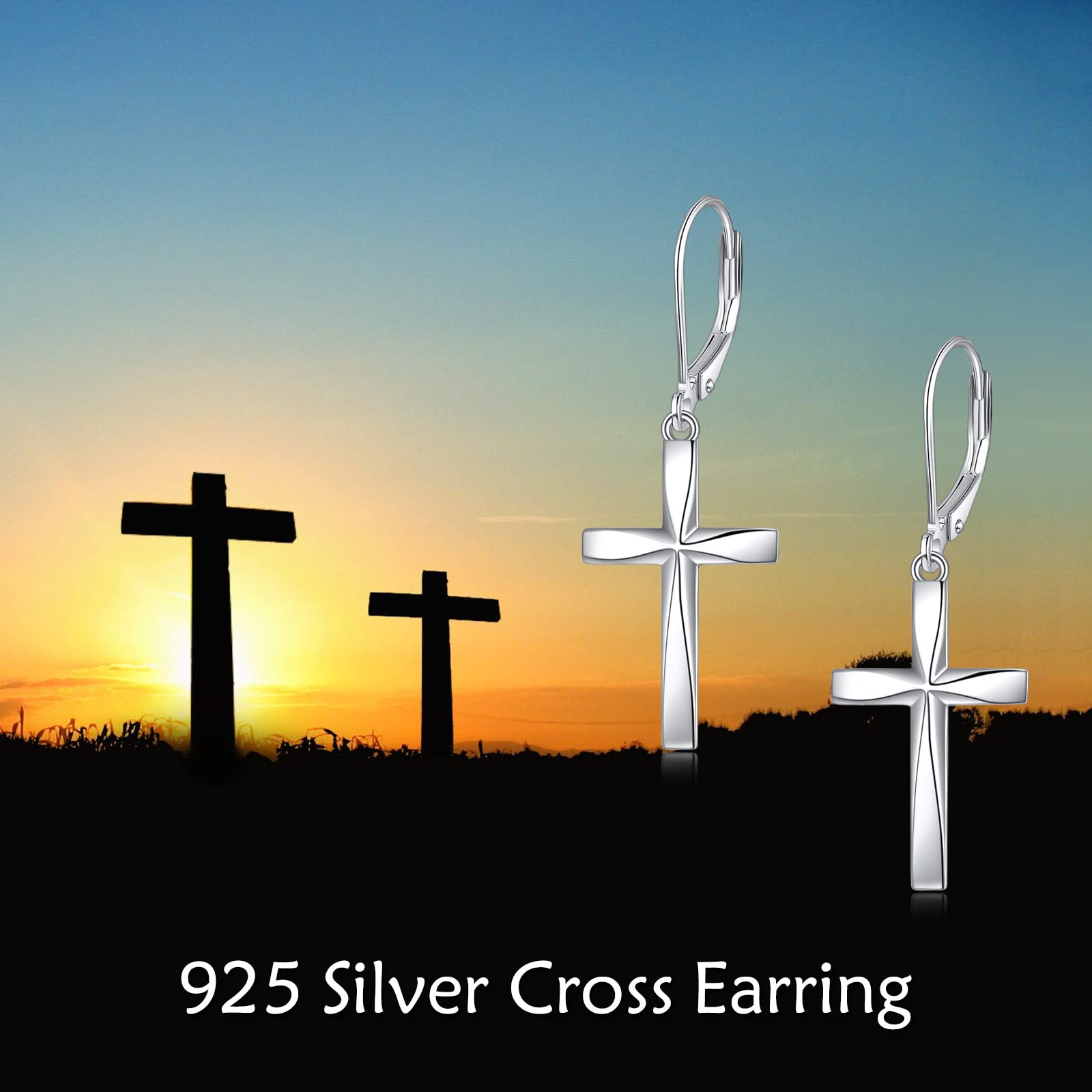 925 Sterling Silver Cross Dangle Drop Earrings for Women | Religious Jewelry Gift | Church, Wedding & Everyday Wear