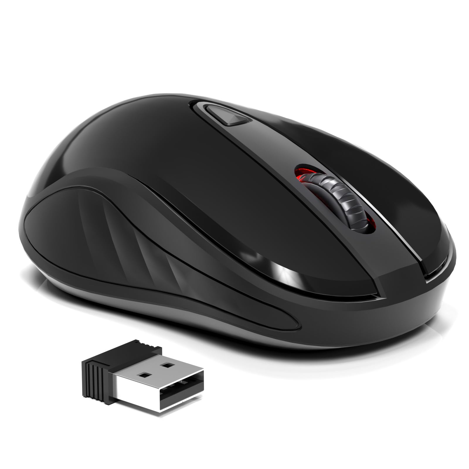OKIMO 2.4GHz Wireless Mouse with USB Receiver, Ergonomic Optical Tracking Computer Mouse for Laptop, PC, and Desktop - Portable Design for Home, Office, and Travel Use (Black)