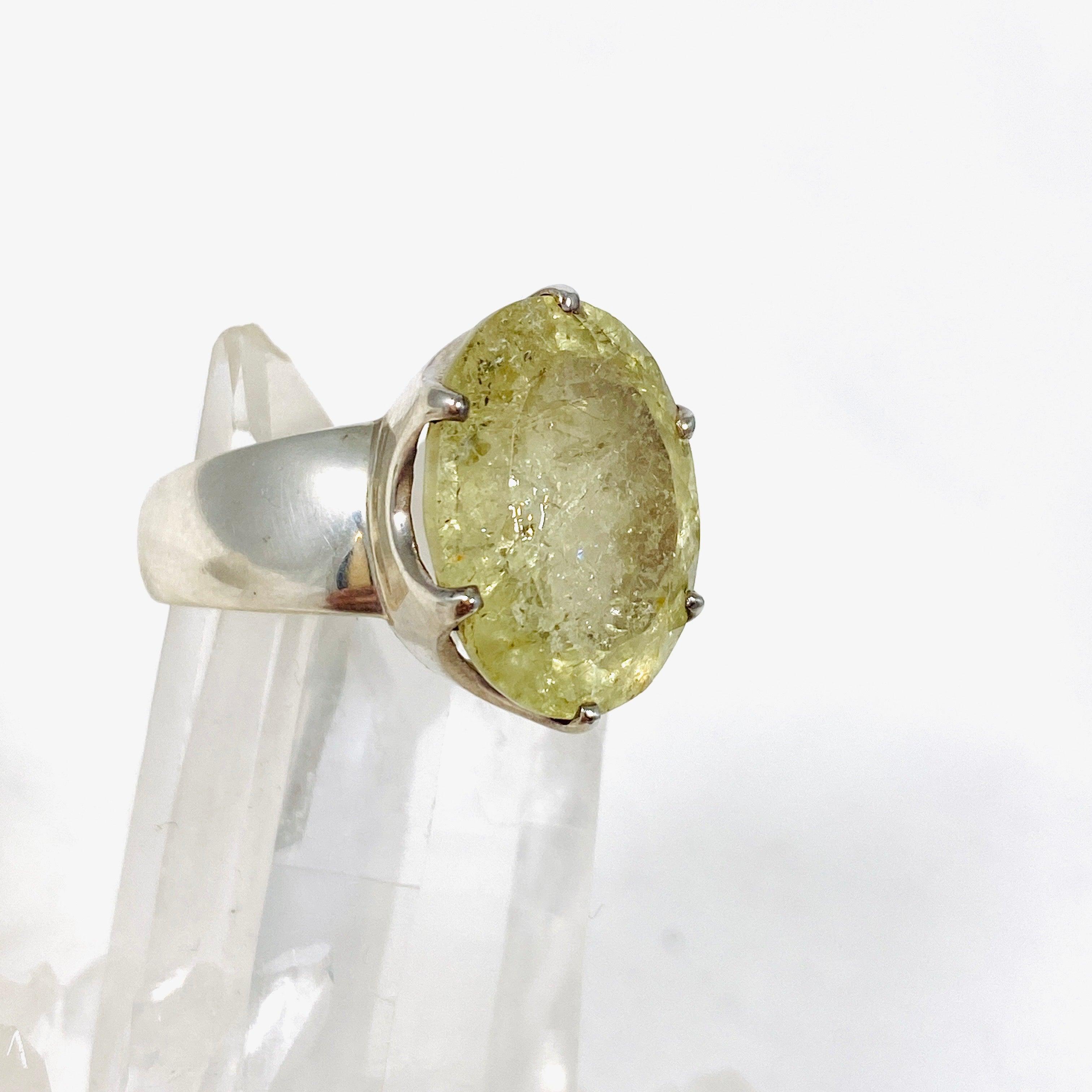 Heliodor Golden Beryl Faceted Oval Ring - Size 8.5 - PRGJ327 - Elegant Jewelry for Weddings & Special Occasions