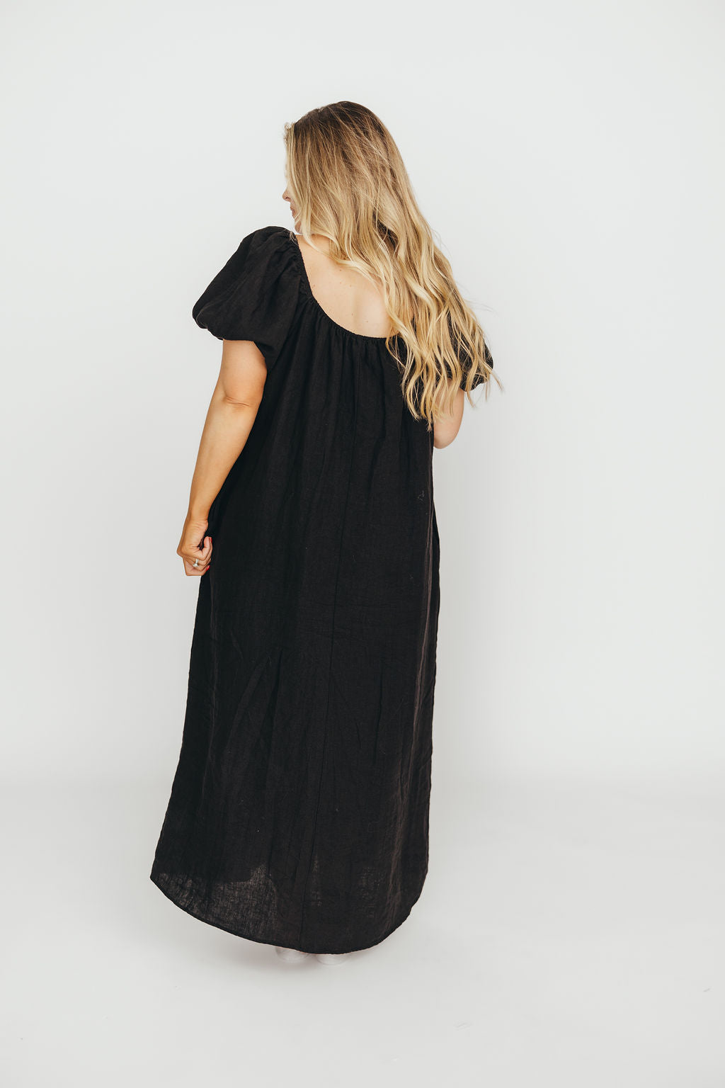 Genoa 100% Linen Maxi Dress for Women - Black Maternity Bump Friendly Summer Dress | Perfect for Beach Vacations, Date Nights & Casual Outings