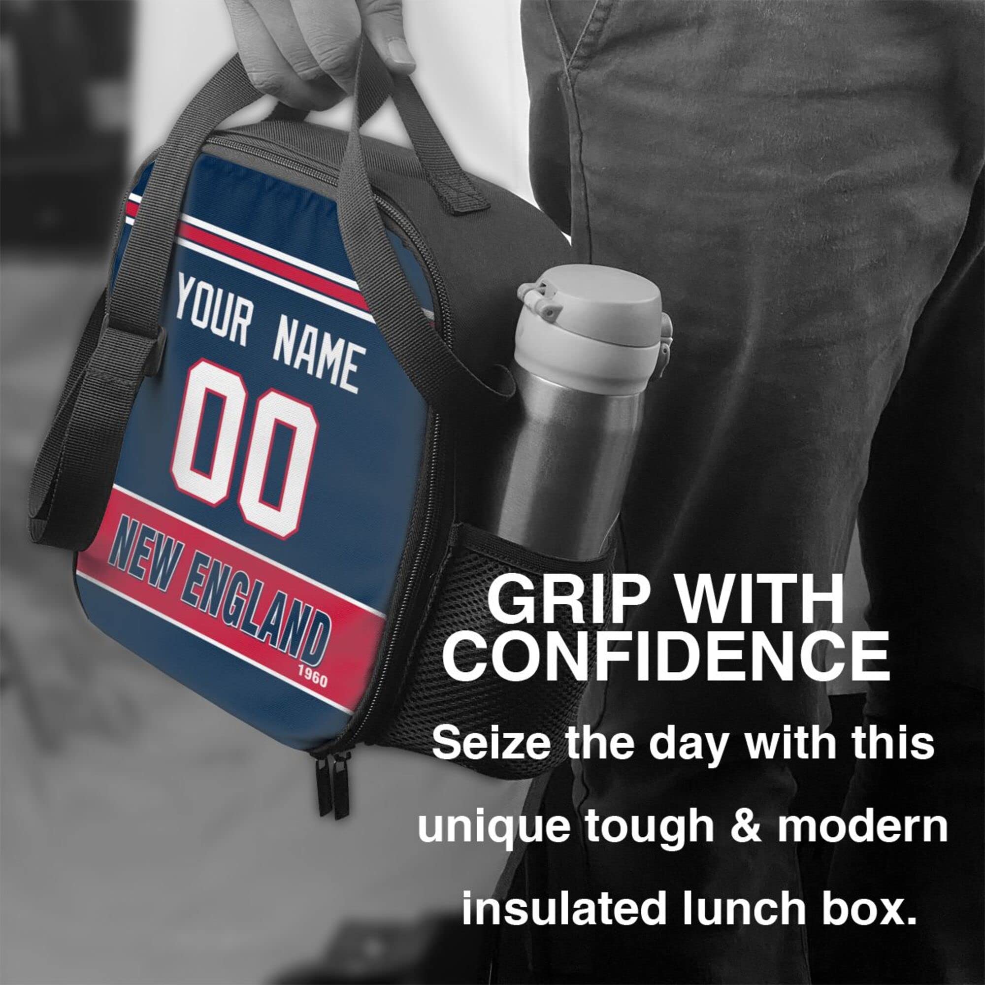 ANTKING Personalized New England Lunch Box & Cooler Bag - Custom Name & Number - Ideal for School, Work, Picnics & Outdoor Activities