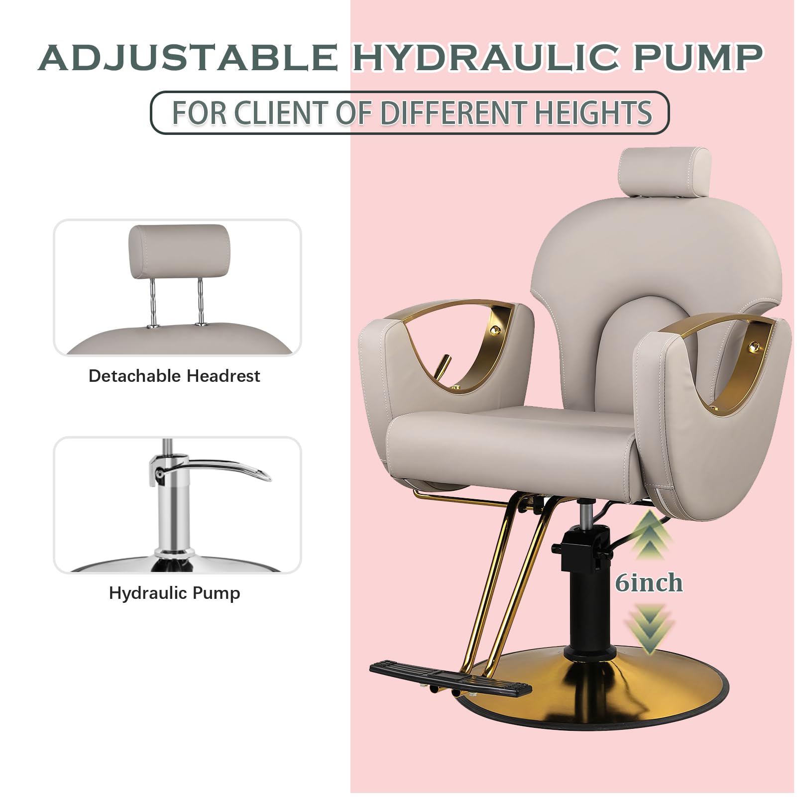 Professional Gray Salon Chair for Hair Stylists & Barbers - Hydraulic Pump, 360° Rotation, 130° Recline - Perfect for Home & Commercial Use - Ideal for Haircuts, Styling & Barber Services