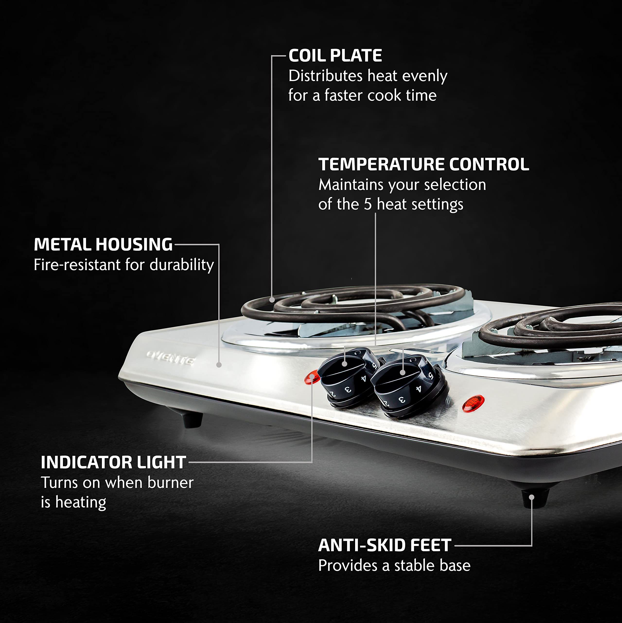 OVENTE 1700W Electric Countertop Double Burner - 6