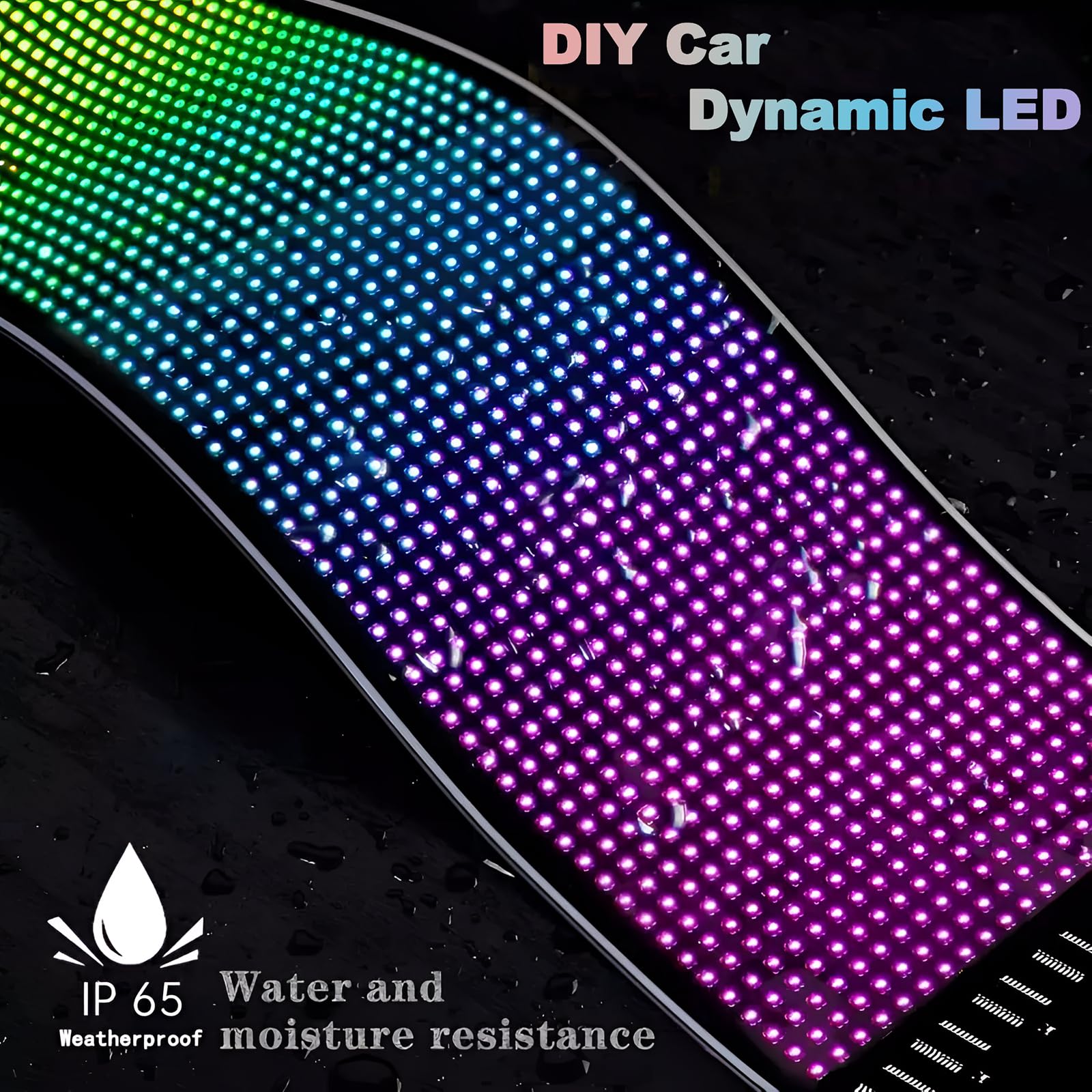 Colorful DIY Car LED Eye Lamp - 3.6x14.7in Programmable Dynamic LED Matrix Display with Smartphone Control & Remote Access - Soft Screen for Car Windows - Perfect for Night Driving, Car Shows & Vehicle Customization