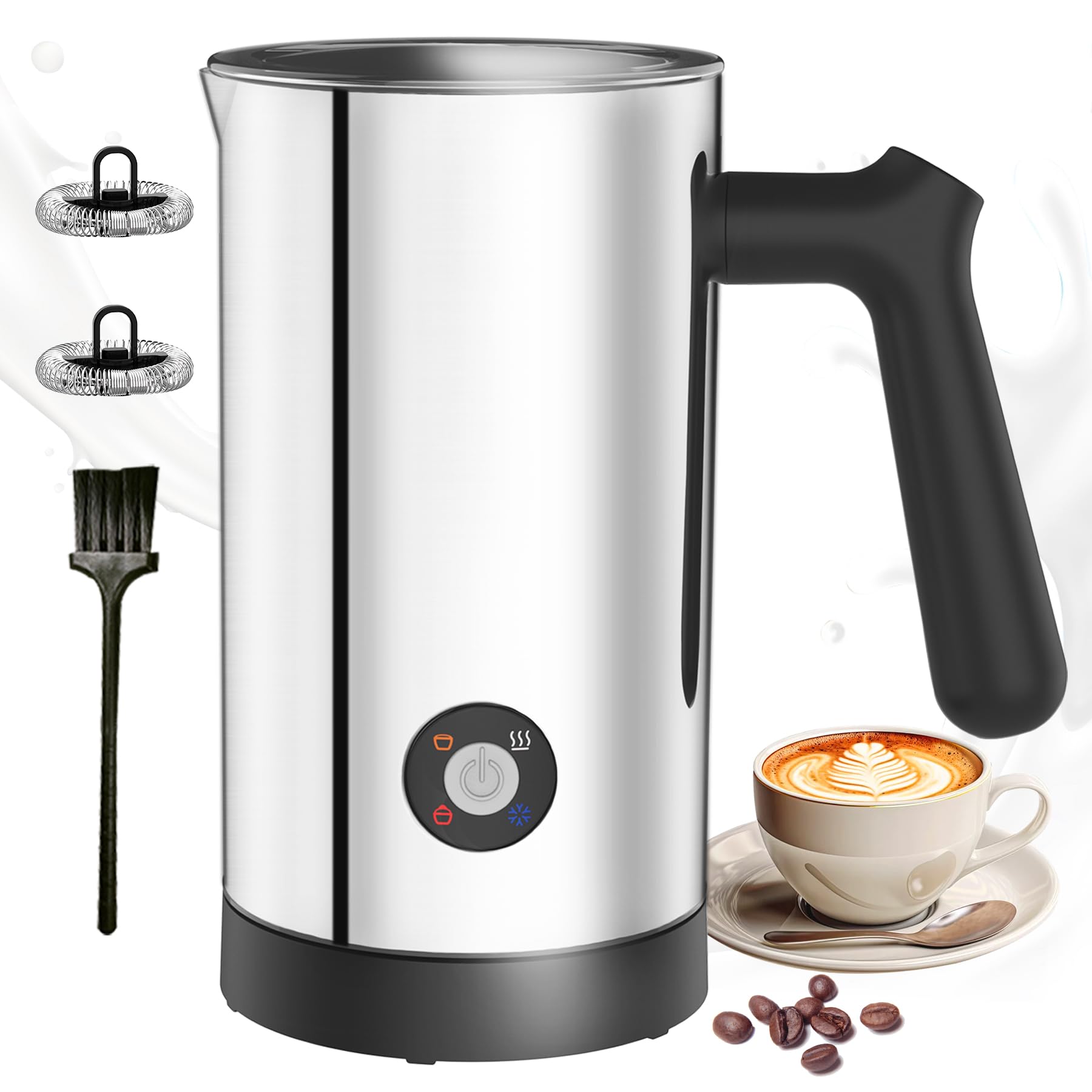 Electric Milk Frother and Steamer - 4-in-1 Stainless Steel Frother with 10.6oz Large Capacity for Warm & Cold Foam - Automatic Milk Warmer for Coffee, Lattes, Cappuccinos, Macchiatos - Perfect for Home Baristas and Coffee Enthusiasts