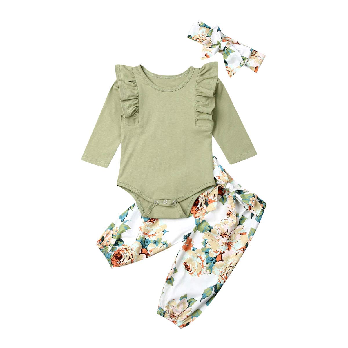 3PCS Baby Girl Clothes Set - Newborn Toddler Romper Bodysuit & Floral Jumpsuit Outfit with Pants | Soft Cotton Infant Wear for Playtime, Photo Shoots & Daily Comfort