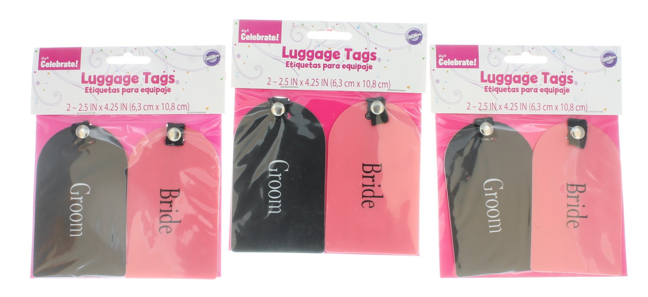 Set of 6 Wilton Bride and Groom Luggage Tags - Wedding Honeymoon Travel Baggage ID Tags - Perfect for Destination Weddings & Romantic Getaways