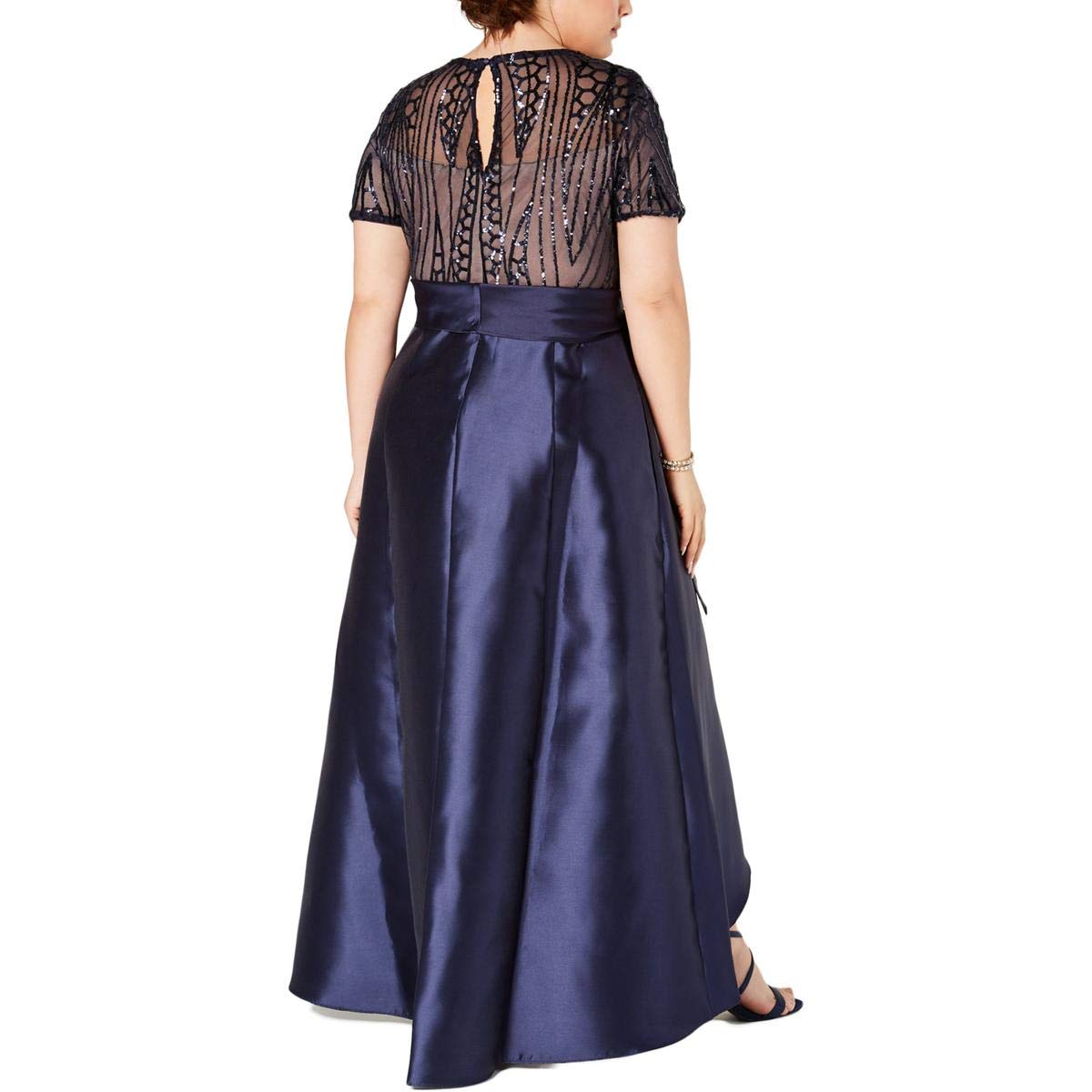 R&M Richards Women's Plus Size Sequined Mesh Formal Evening Gown in Navy Blue - Size 22W | Elegant Party Dress for Weddings, Galas & Special Occasions