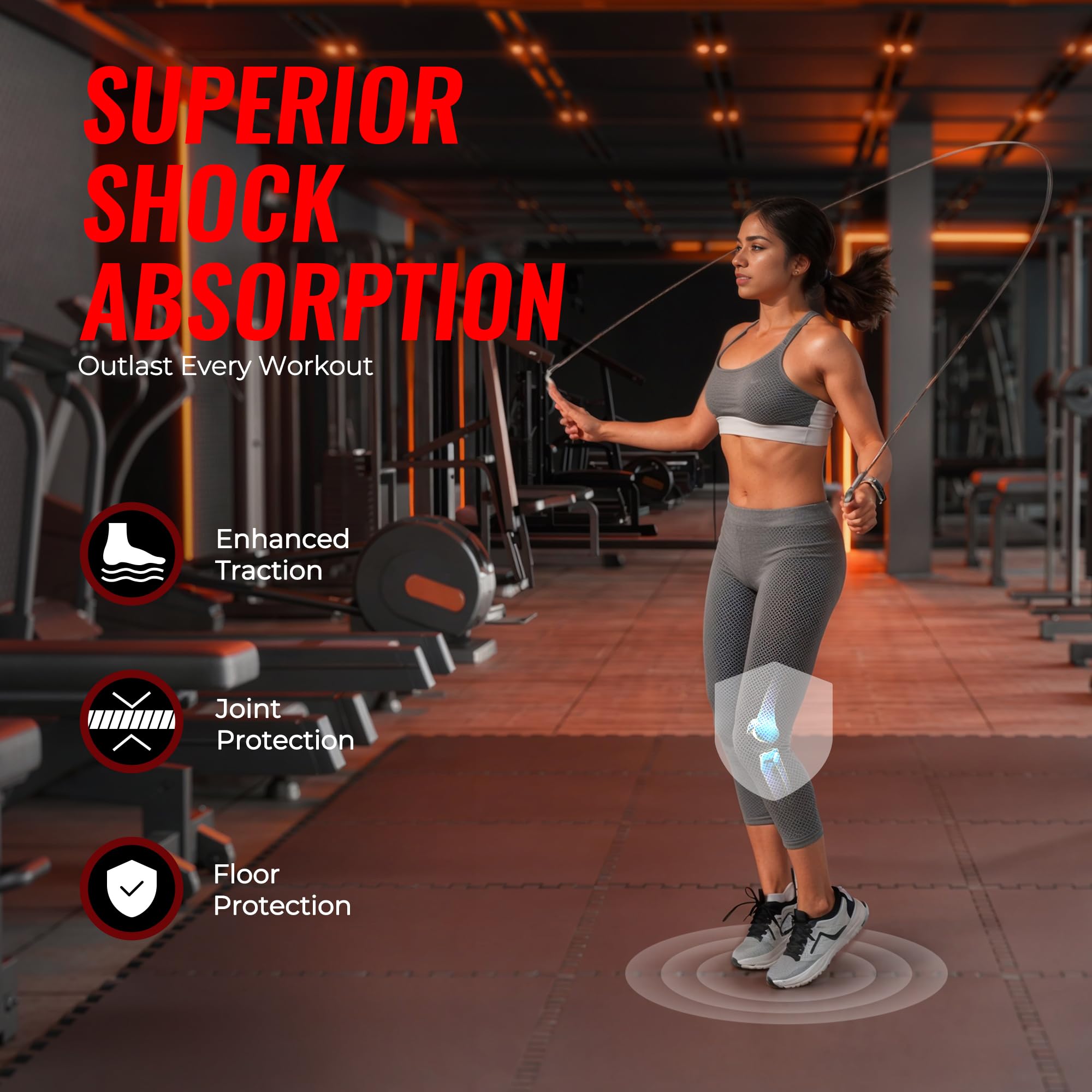 SUPERJARE 0.79 Inch Thick Interlocking Rubber Gym Floor Tiles - Non-Slip Exercise Equipment Mats for Home Gym, Fitness Room & Workout Areas - Durable Protective Flooring for Weightlifting, Yoga & Cardio