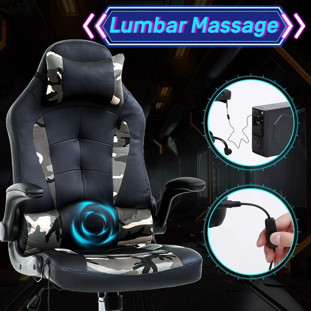 Ergonomic Gaming Chair with Massage - High Back PU Leather Office Racing Chair, Adjustable Swivel Computer Chair for Gamers & Professionals - Perfect for Esports, Home Office & Streaming Setup