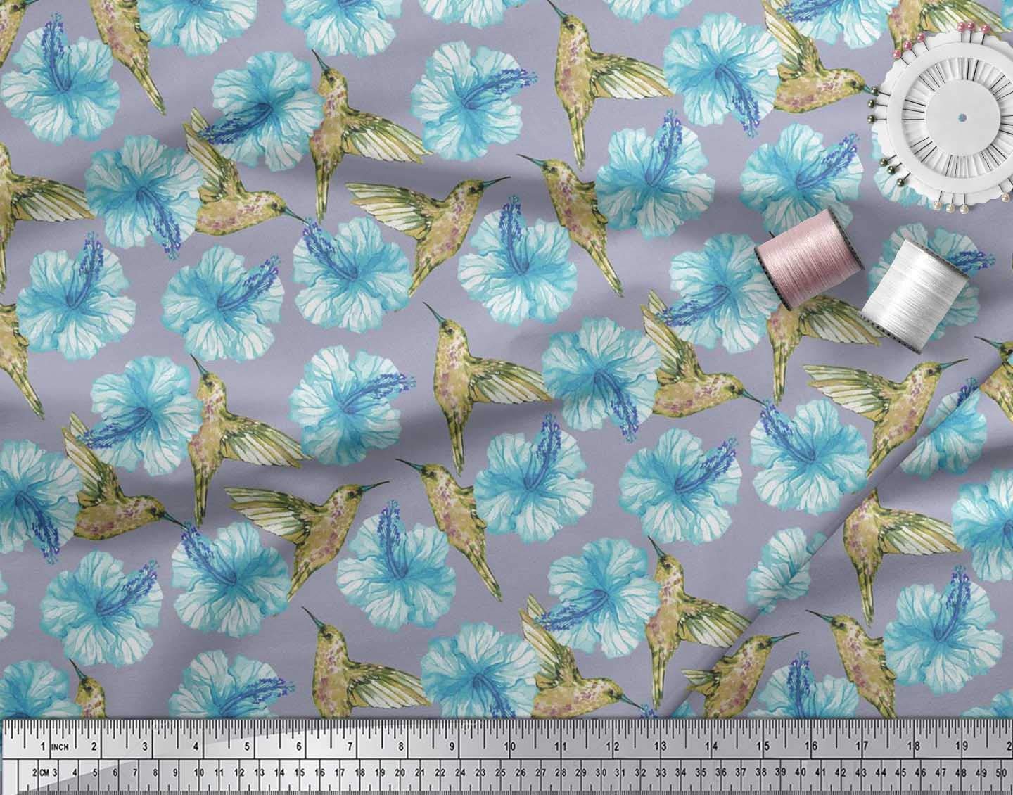 Soimoi Moss Georgette Brown Fabric by The Yard - 42 Inch Wide Hummingbird Floral Print Fabric for Dresses, Curtains & DIY Crafts - Lightweight Flowing Material for Sewing Projects & Home Decor