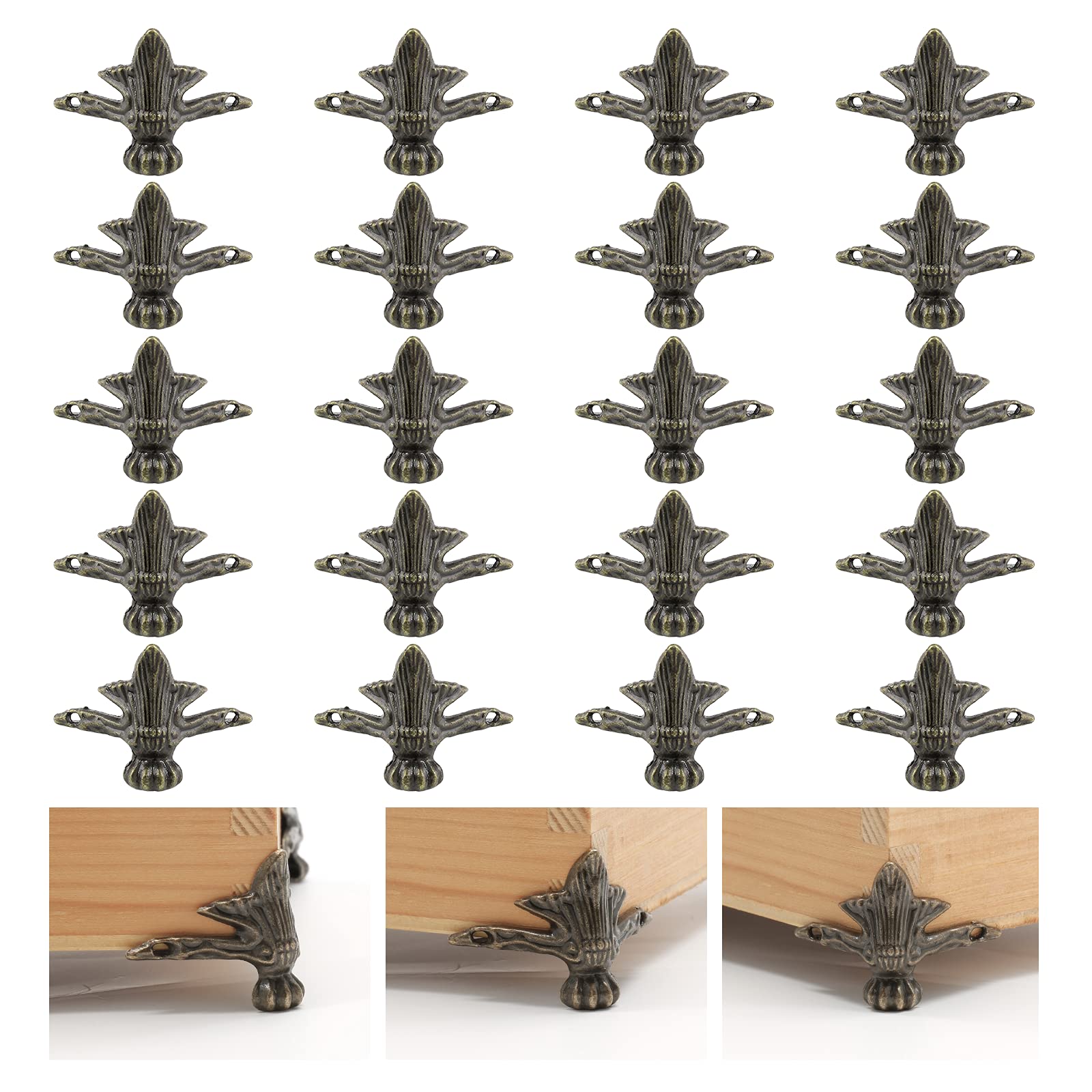 Antique Brass Box Legs 20 Pcs - Decorative Wood Case Feet for Jewelry Chest, Storage Box & Corner Protector (Style 4, Bronze) | Perfect for DIY Furniture, Vintage Decor & Home Organization Projects