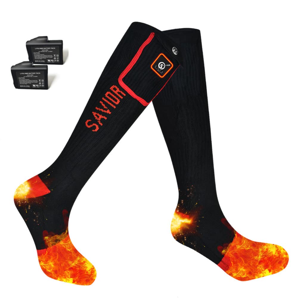 Best Rechargeable Electric Heated Socks for Men & Women - Winter Foot Warmers for Outdoor Work, Skiing, Skating, Cycling, Camping, Fishing & Hunting - Savior Heated Socks for Cold Weather Activities