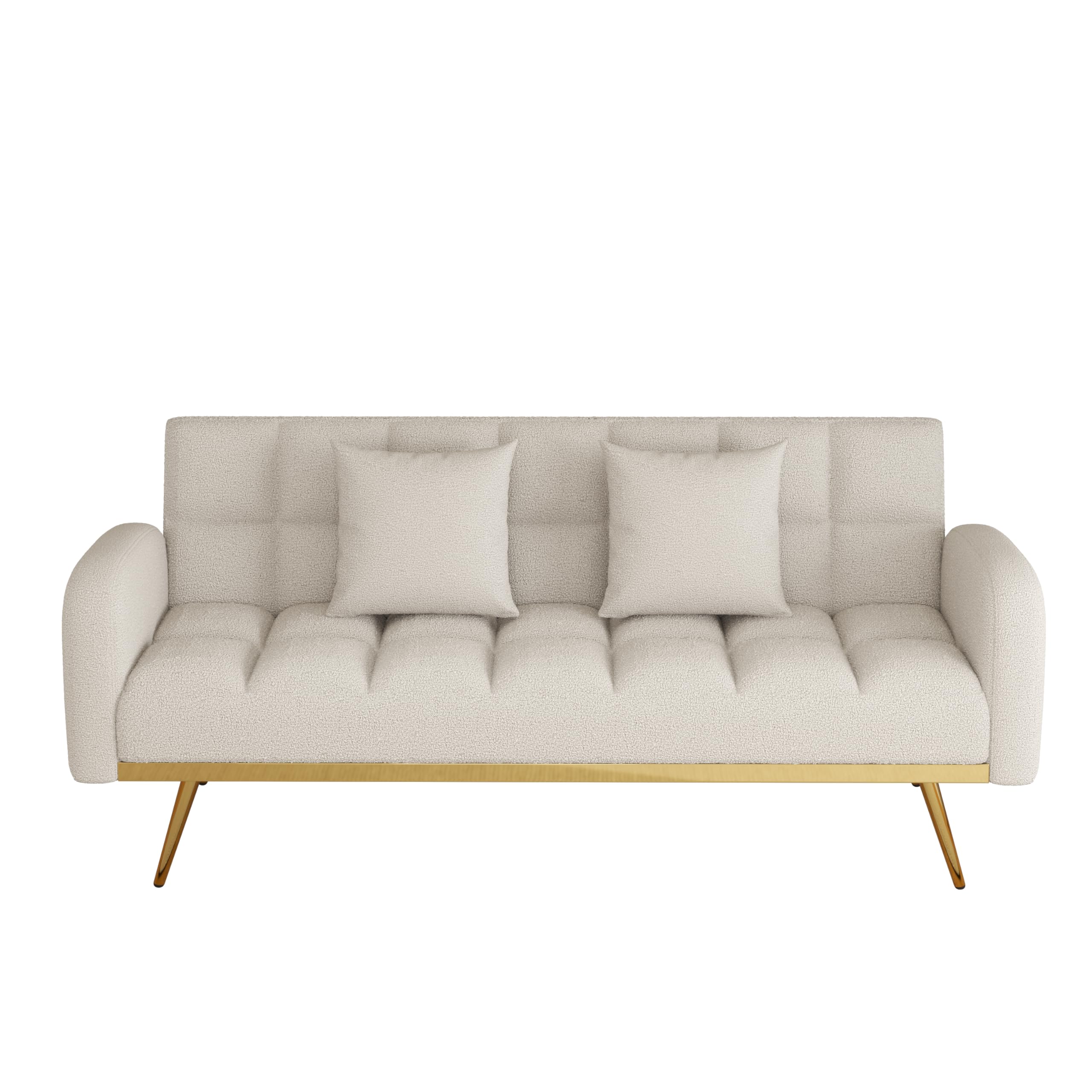 Verfur Teddy Fleece Sleeper Futon Couch with Golden Metal Legs & Adjustable Backrest - Convertible Loveseat Sofa Bed for Living Room, Bedroom & Small Spaces - Cozy Daybed, Foldable Sofa Couch for Napping, Guest Sleeping & Relaxing
