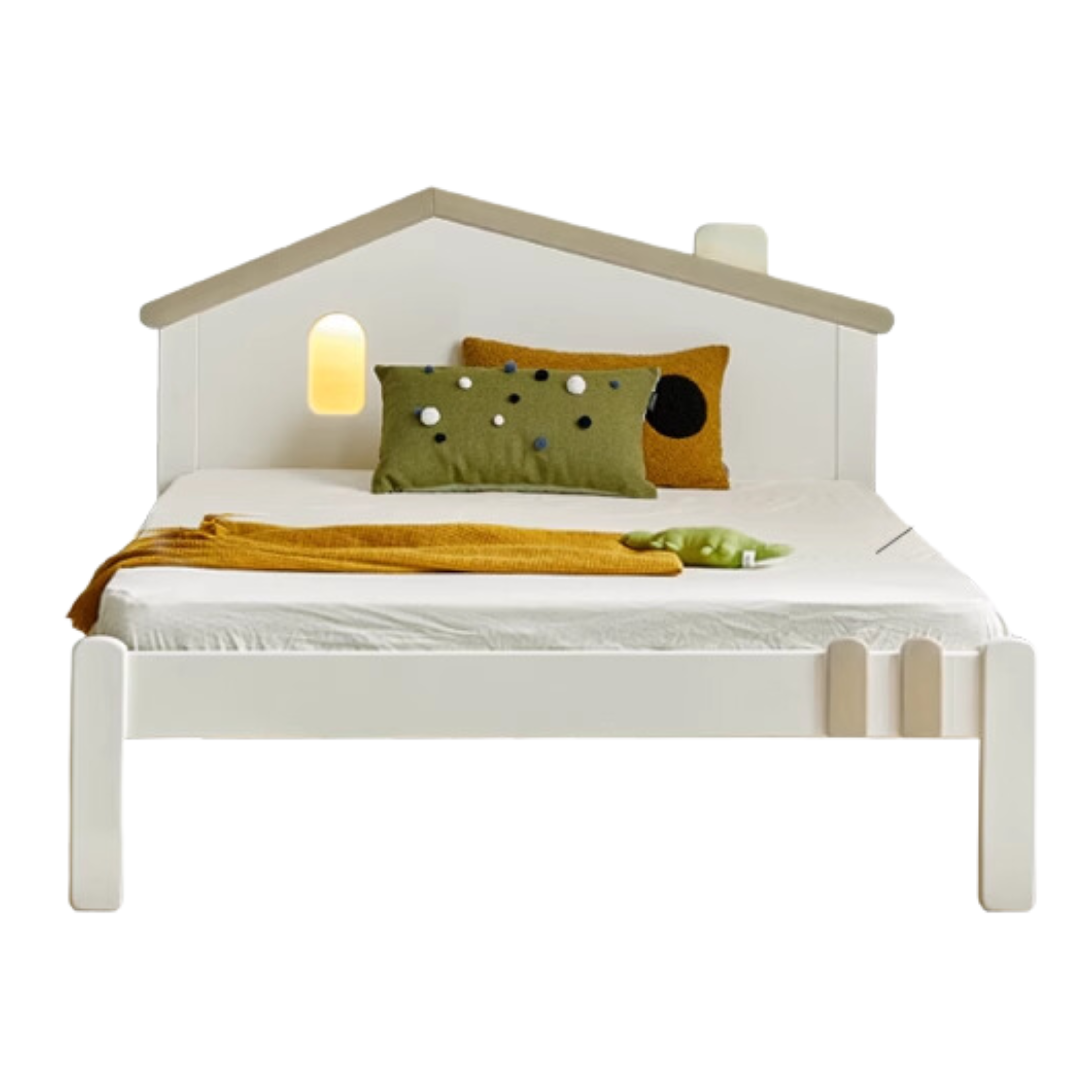 Kids Wooden Bed with Night Light - Beech & Poplar Little House Design with 15-Minute Auto Light Off - Perfect for Bedrooms, Playrooms & Cozy Sleep Spaces