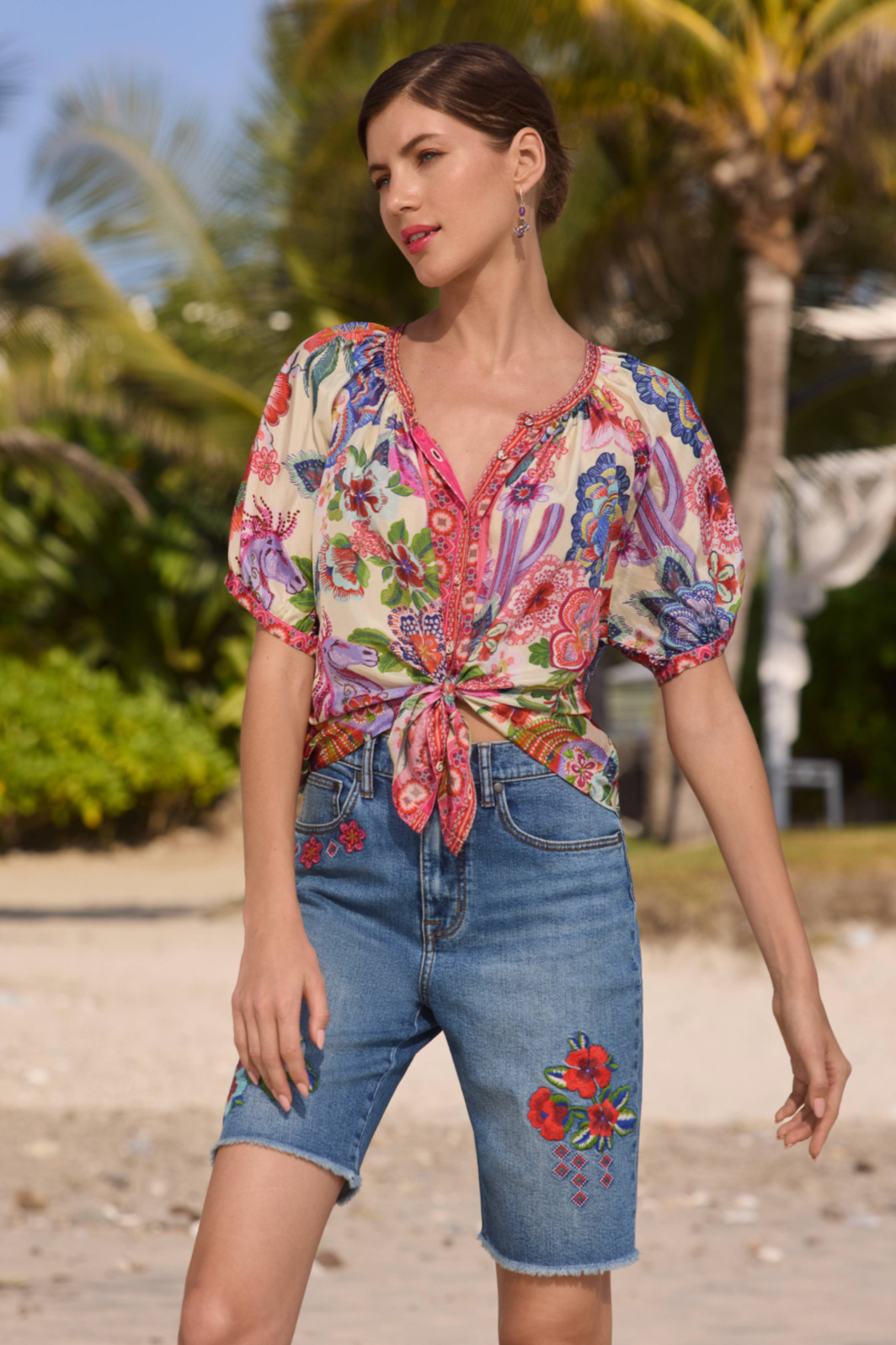 Johnny Was Avah Button Down Shirt Kallie - Stylish Women's Floral Print Blouse for Casual & Office Wear