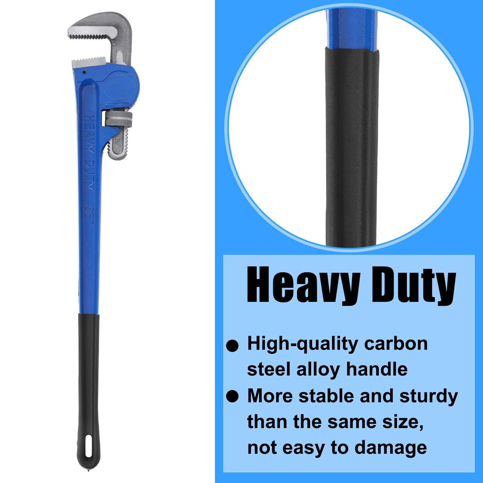 Gisafai 36-Inch Heavy Duty Adjustable Pipe Wrench Set - Alloy Steel Plumber's Wrench with Non-Slip Grip for Plumbing, HVAC, and Pipe Fitting - Professional Plumbing Tools for Home Repair and Industrial Use (Blue)