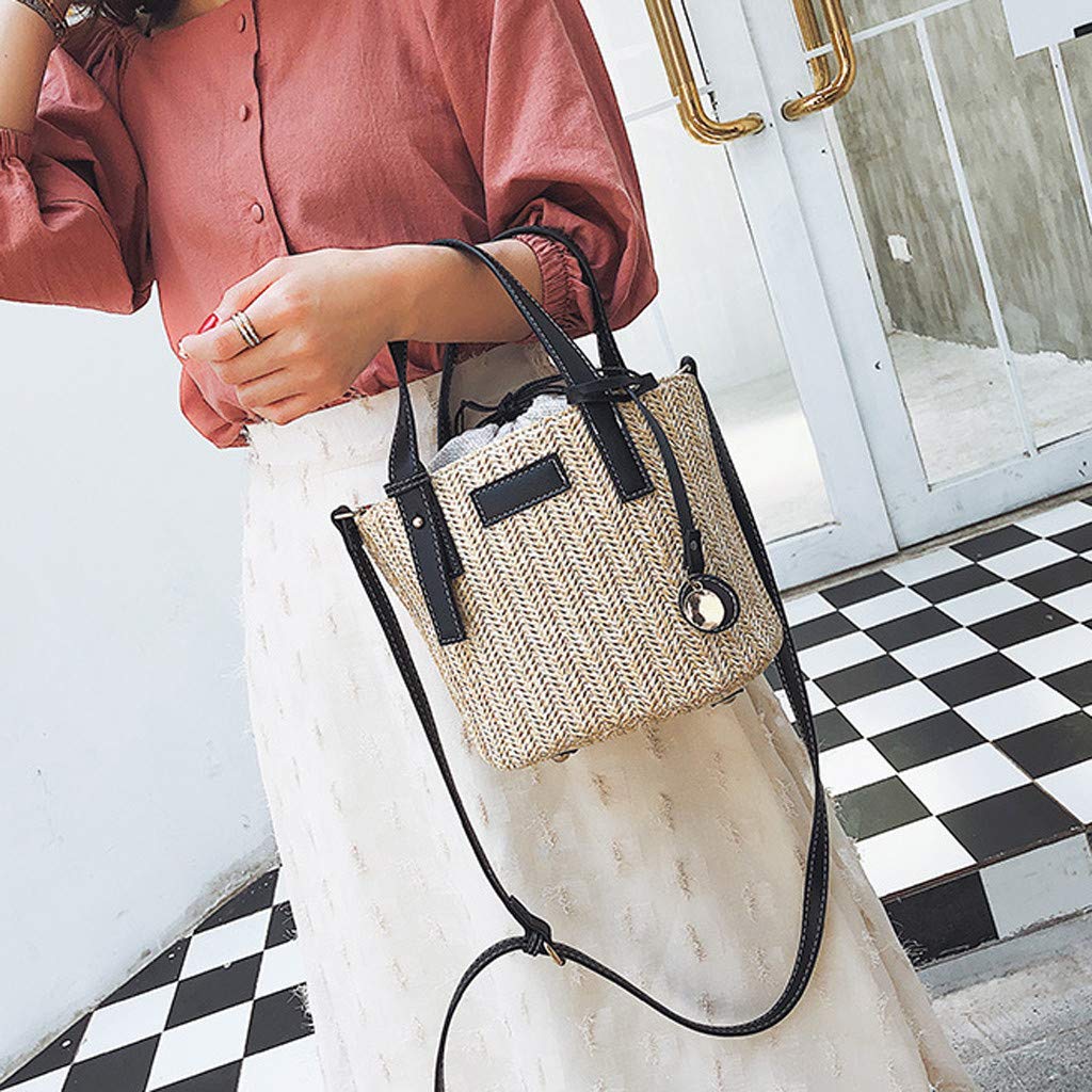 Women's Trendy Straw Weaving Beach Shoulder Bag - Summer Fashion Bucket Purse for Ladies | Perfect for Vacation, Poolside & Outdoor Activities