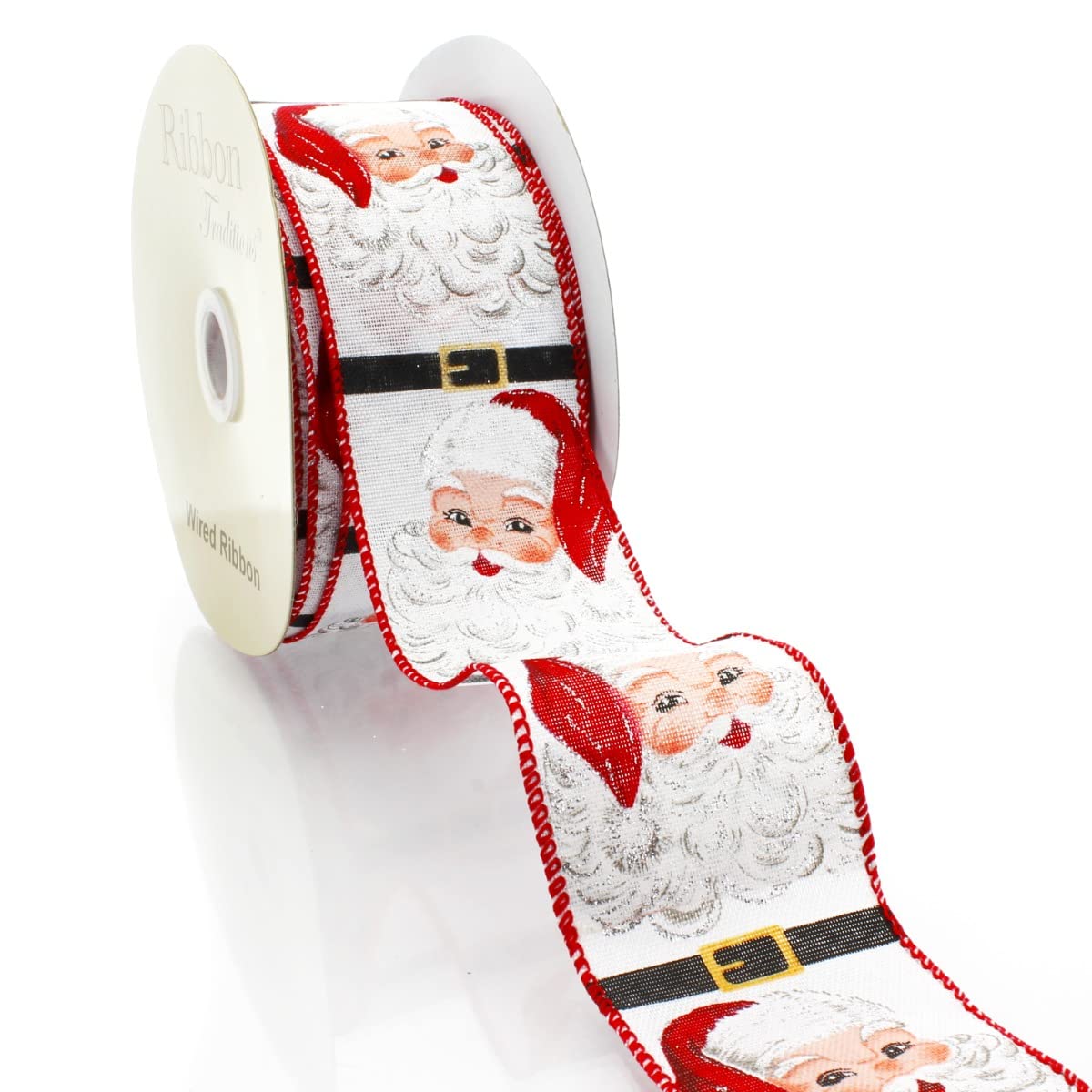Jolly Santa Wired Ribbon 2.5 Inch by 10 Yards - Christmas Holiday Decorations for Gift Wrapping, Tree Trimming and Festive Home Decor