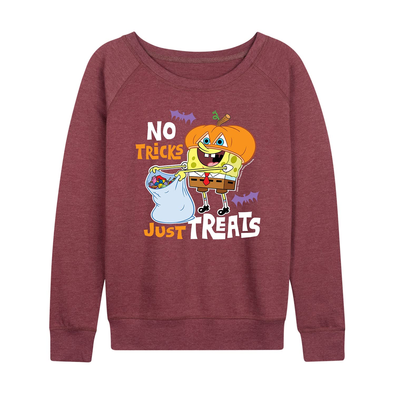 HYBRID APPAREL Women's Lightweight French Terry Pullover - SpongeBob SquarePants 'No Tricks Just Treats' Graphic Hoodie | Casual Lounge Wear, Halloween Costume, Cartoon Fan Gift