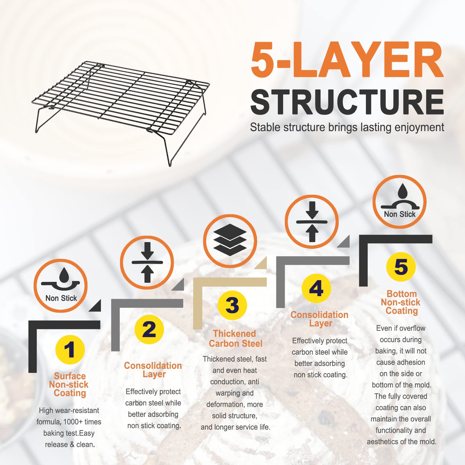 CHEFMADE 13.5-Inch 3-Tier Non-Stick Stackable Collapsible Baking Cooling Rack Set - Black Rectangle Wire Rack for Oven Baking, Roasting, Pastry Cooling - Perfect for Home Bakers & Professional Kitchens
