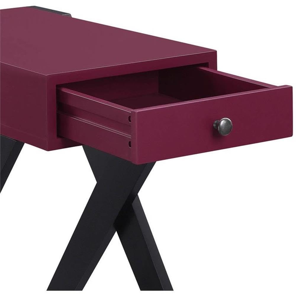 Acme Fierce Wooden Side Table with USB Charging Port - Burgundy & Black Nightstand for Bedroom, Living Room & Office